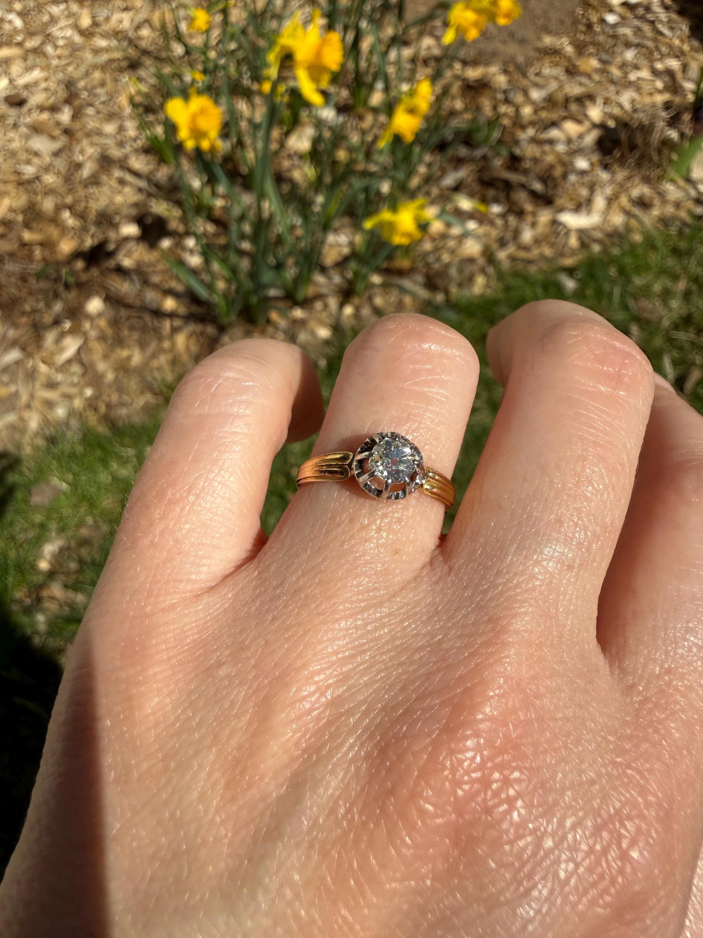 ANTIQUE .4 Carat Old MiNE Cut DIAMOND Ring 18k Gold Solitaire Engagement Minimalist Stacker OMC Warm Victorian Classic Ornate Prongs - Image 9