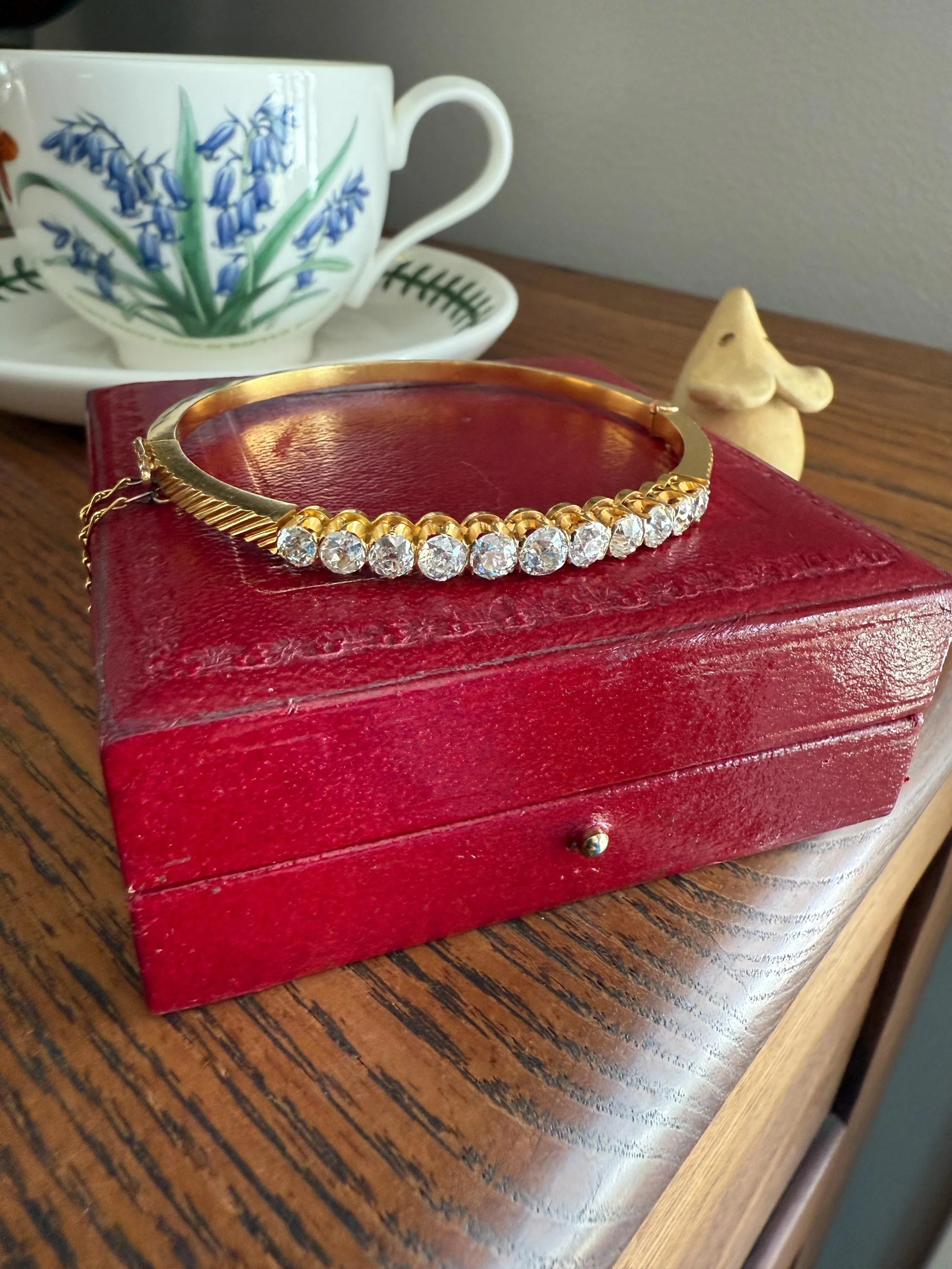 Antique 4 CARAT Old Mine Cut DIAMOND Hinged Bangle 11 Stone Line Bracelet 18k Gold Victorian 4Ctw OMC Stacker - Image 13