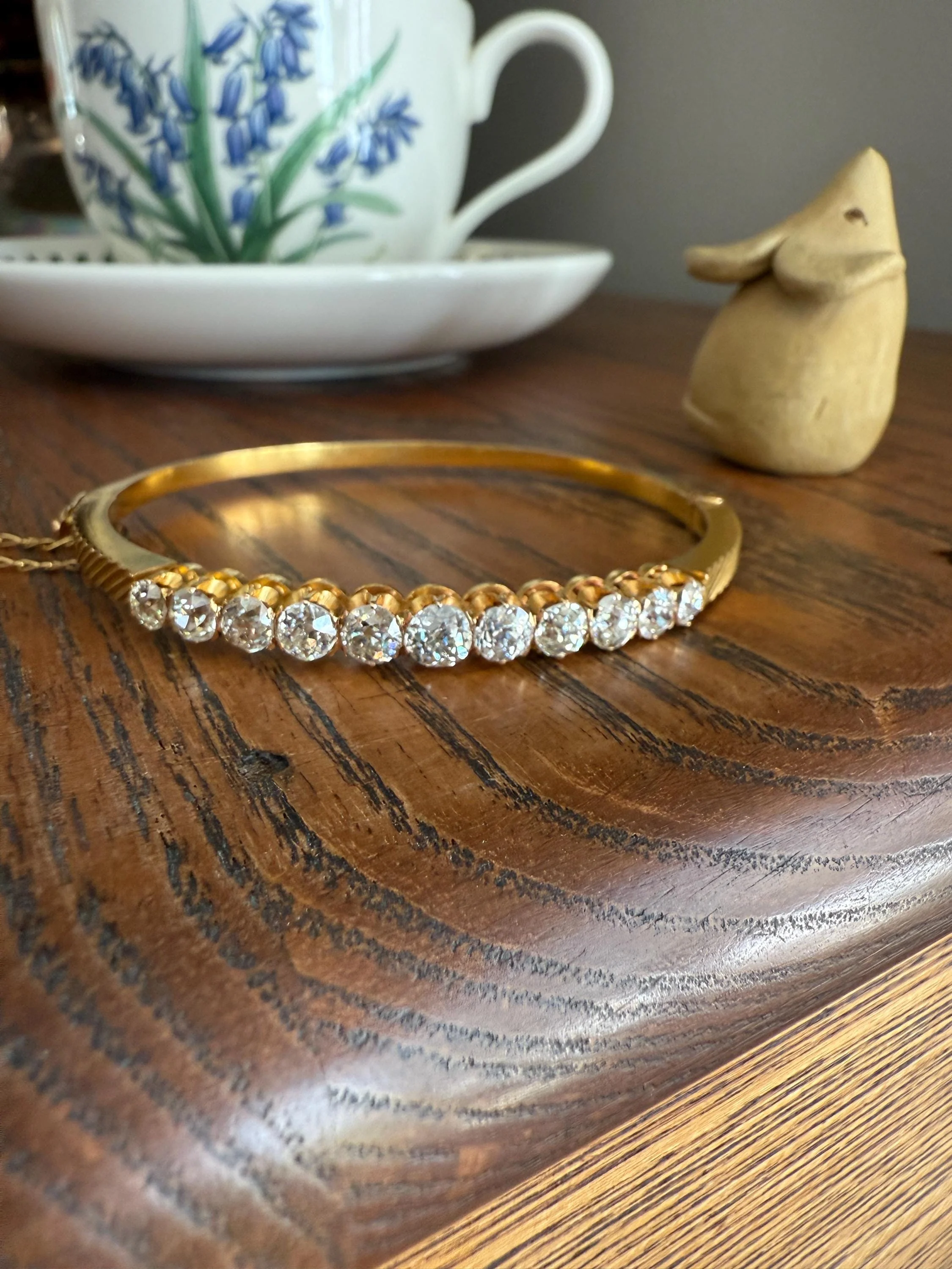 Antique 4 CARAT Old Mine Cut DIAMOND Hinged Bangle 11 Stone Line Bracelet 18k Gold Victorian 4Ctw OMC Stacker - Image 8