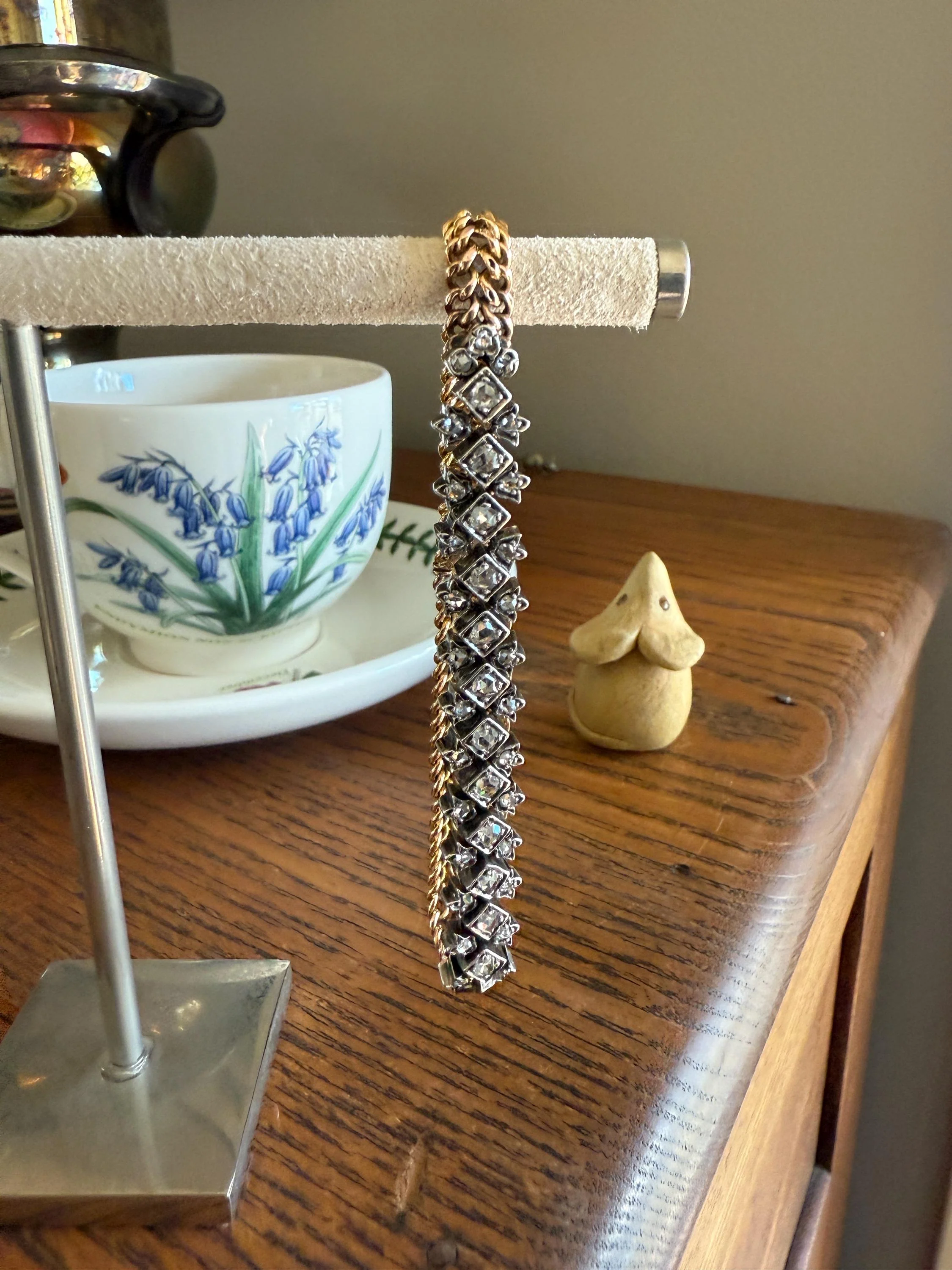 Antique 43 Rose Cut DIAMOND French Victorian Double Cable Chain Bracelet 18k Gold Solid Silver Floral Linear Wriststack Belle Epoque Tennis - Image 13