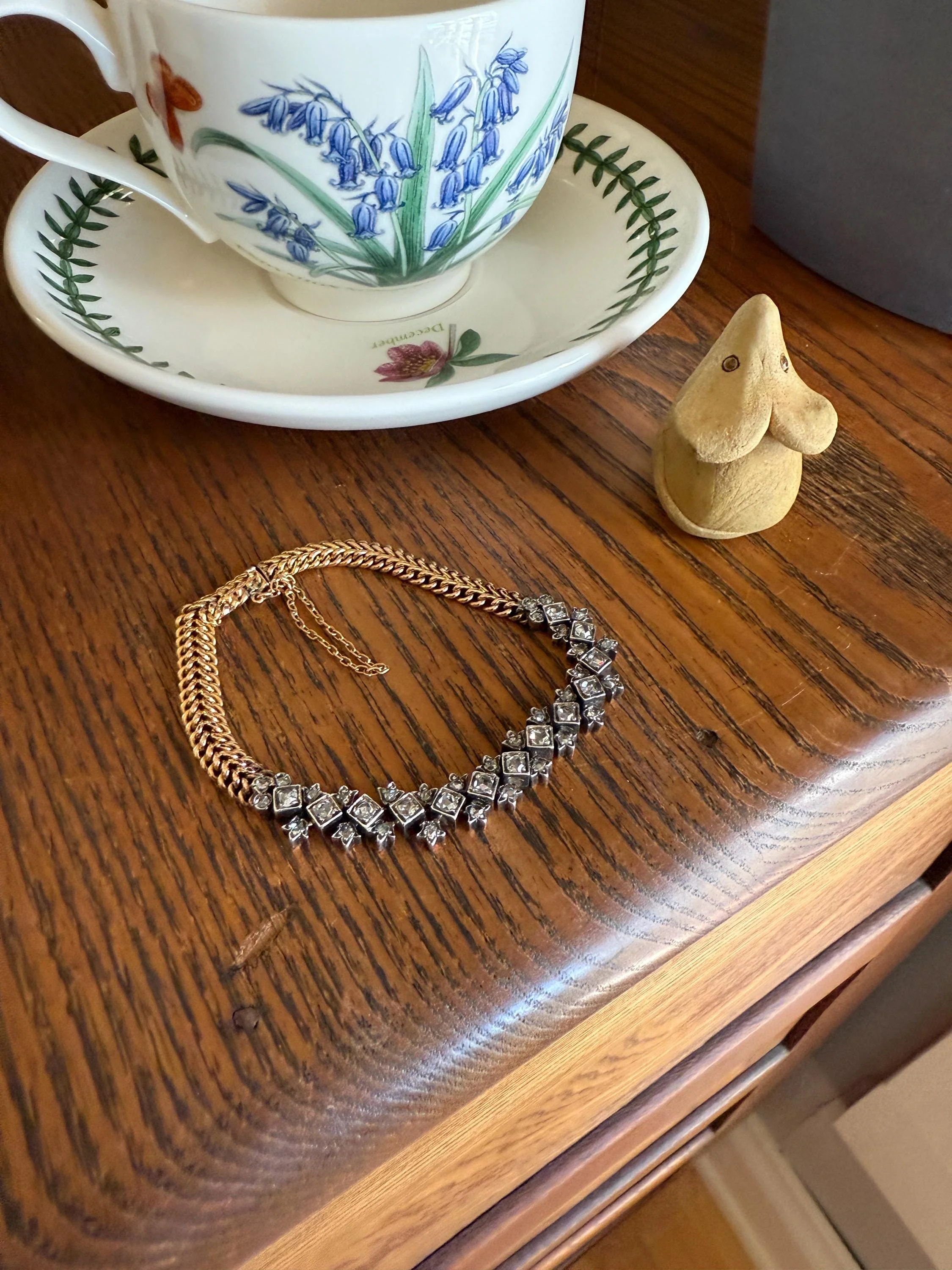 Antique 43 Rose Cut DIAMOND French Victorian Double Cable Chain Bracelet 18k Gold Solid Silver Floral Linear Wriststack Belle Epoque Tennis - Image 14