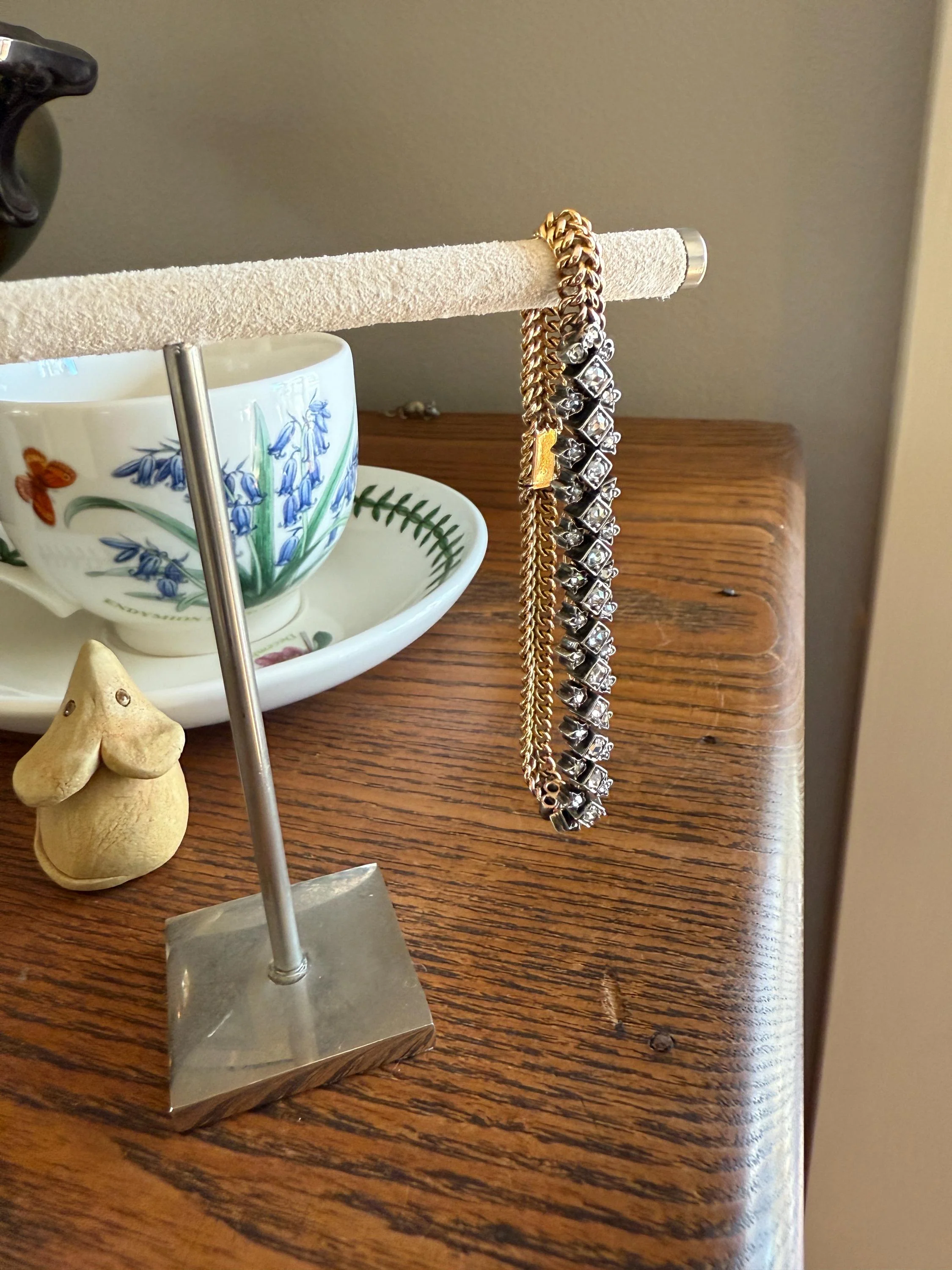 Antique 43 Rose Cut DIAMOND French Victorian Double Cable Chain Bracelet 18k Gold Solid Silver Floral Linear Wriststack Belle Epoque Tennis - Image 20