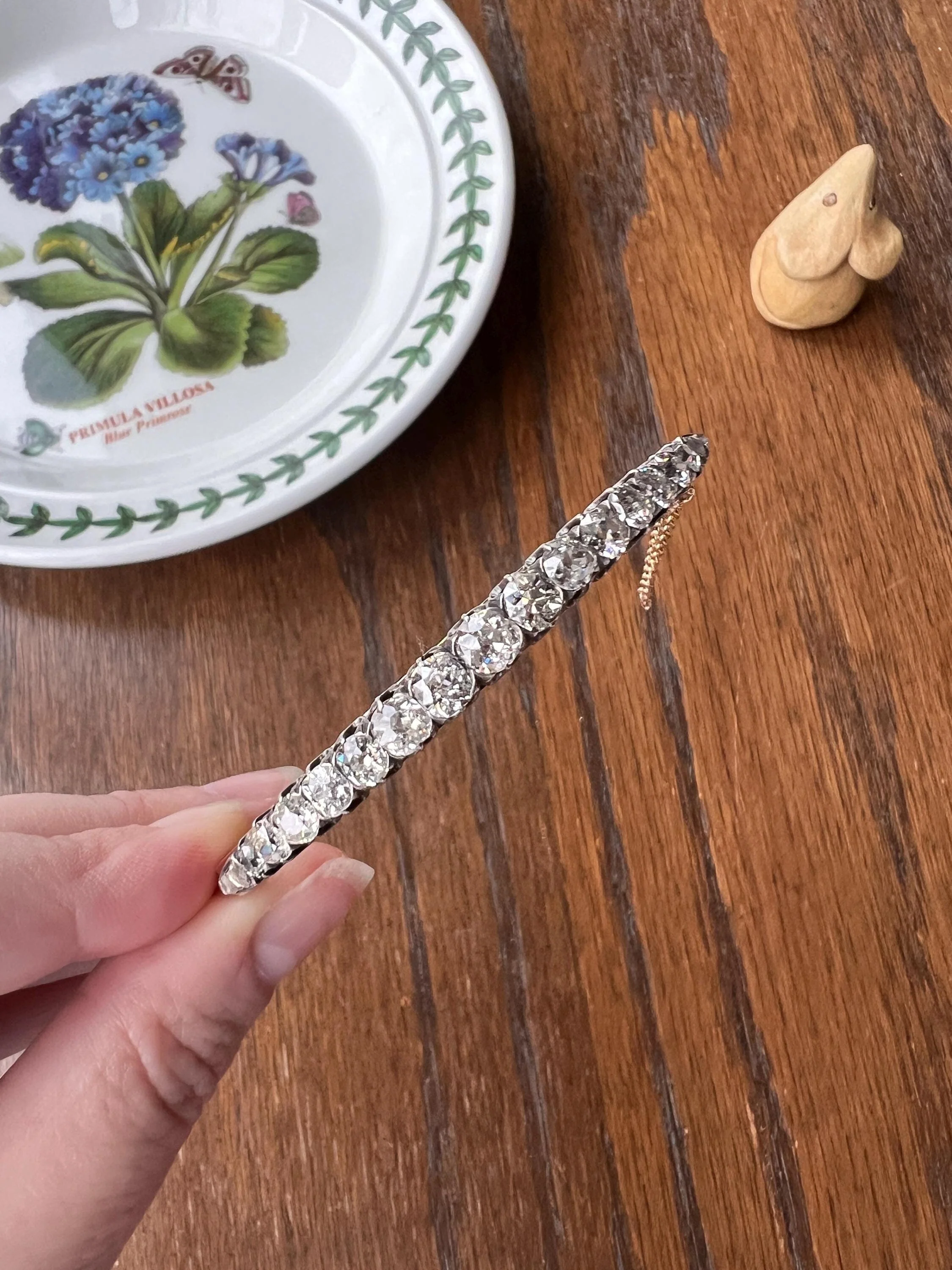 Antique 4.35 CARAT Old Mine Cut DIAMOND Encrusted Hinged Bangle Line Bracelet 18k Gold Victorian Wriststack - Image 11