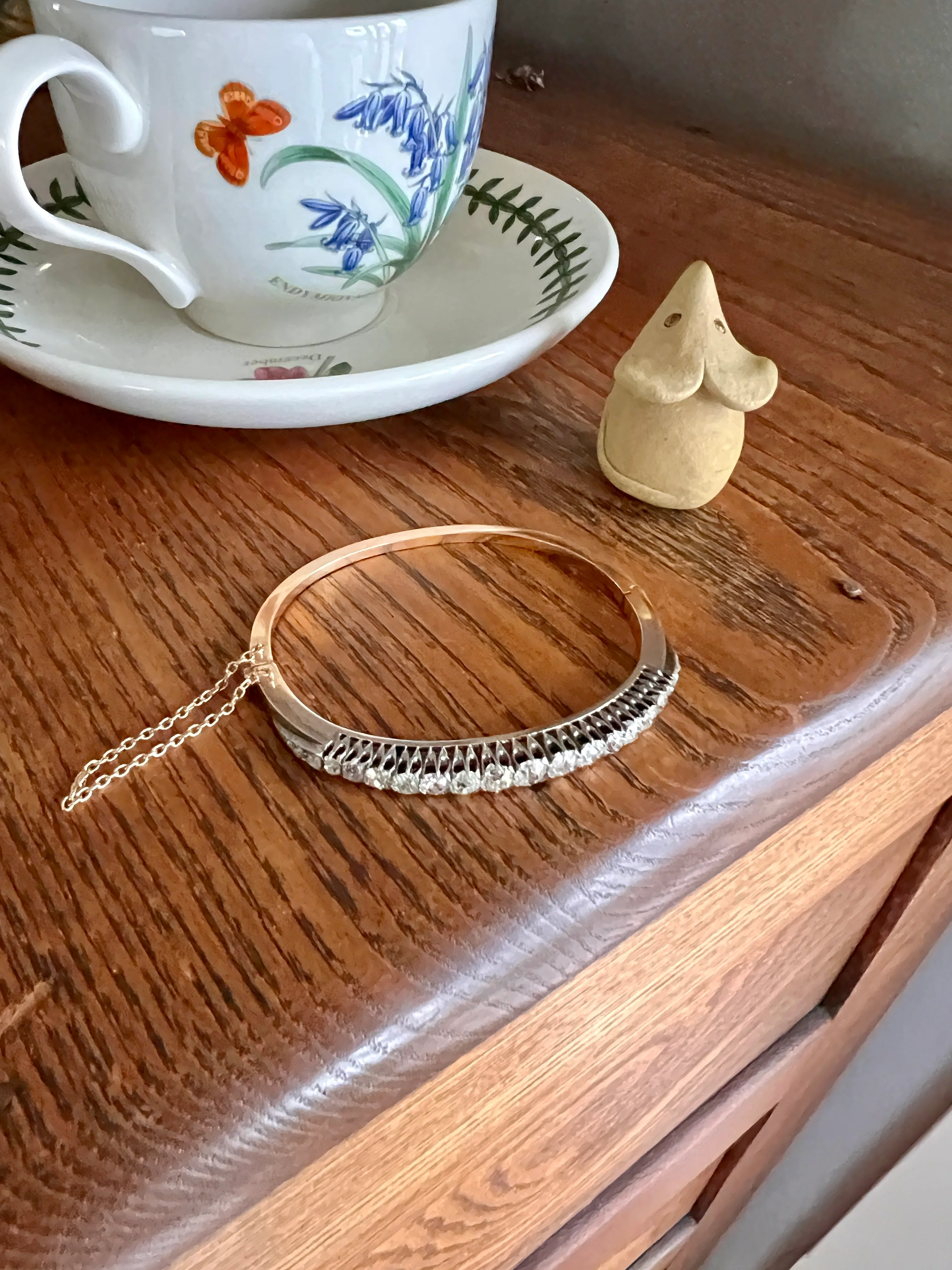 Antique 4.35 CARAT Old Mine Cut DIAMOND Encrusted Hinged Bangle Line Bracelet 18k Gold Victorian Wriststack - Image 12