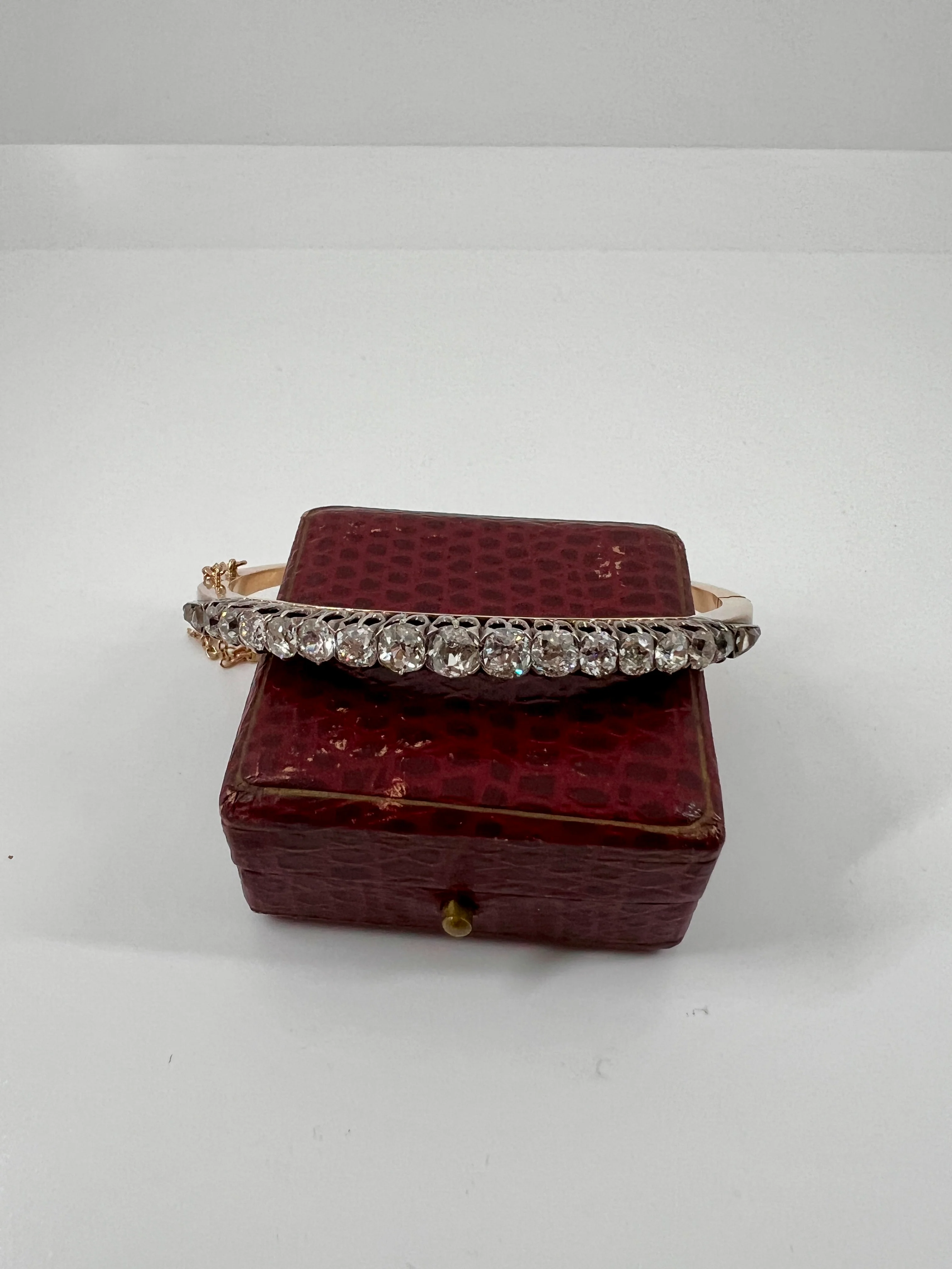 Antique 4.35 CARAT Old Mine Cut DIAMOND Encrusted Hinged Bangle Line Bracelet 18k Gold Victorian Wriststack - Image 13