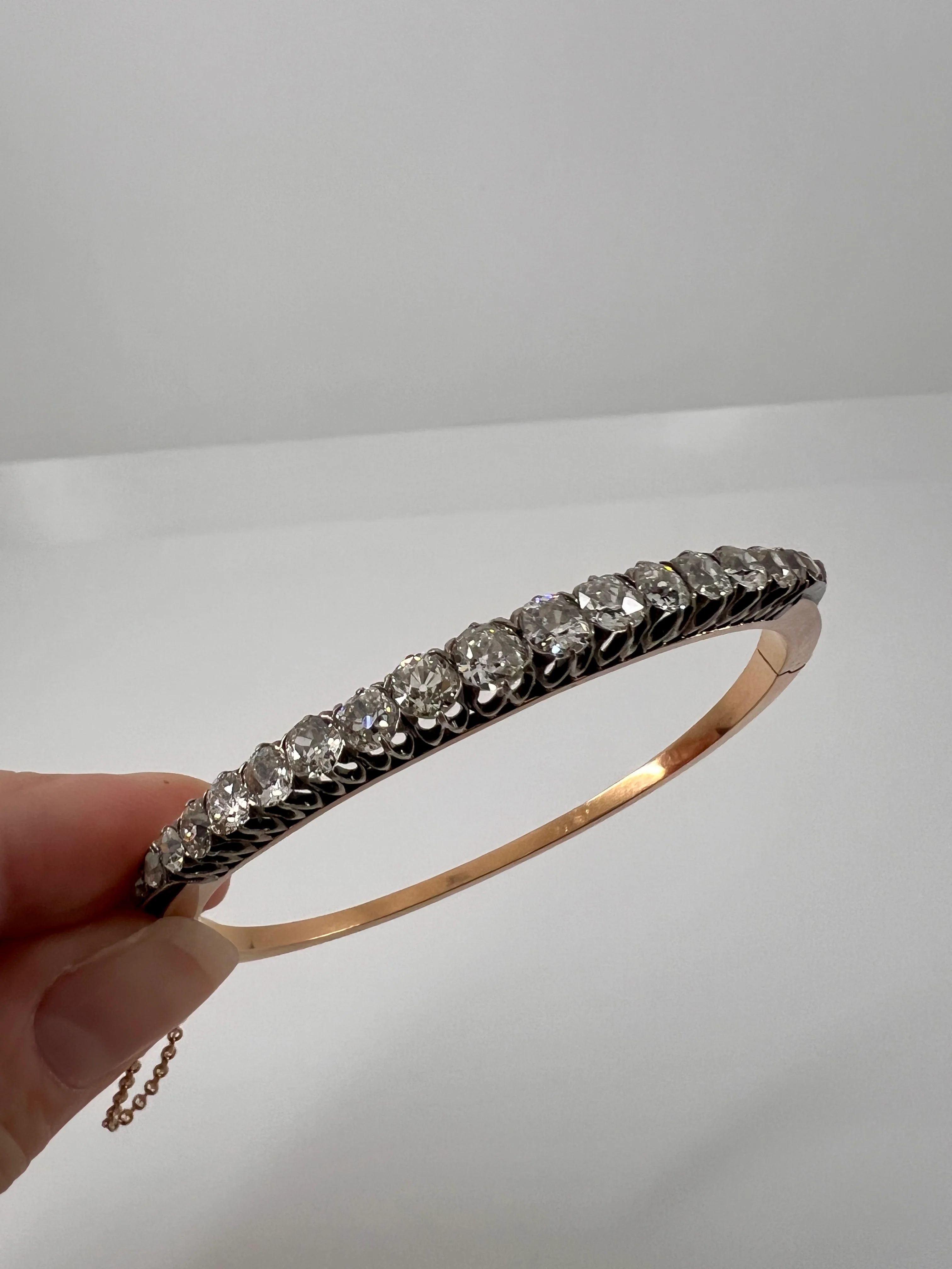 Antique 4.35 CARAT Old Mine Cut DIAMOND Encrusted Hinged Bangle Line Bracelet 18k Gold Victorian Wriststack - Image 14