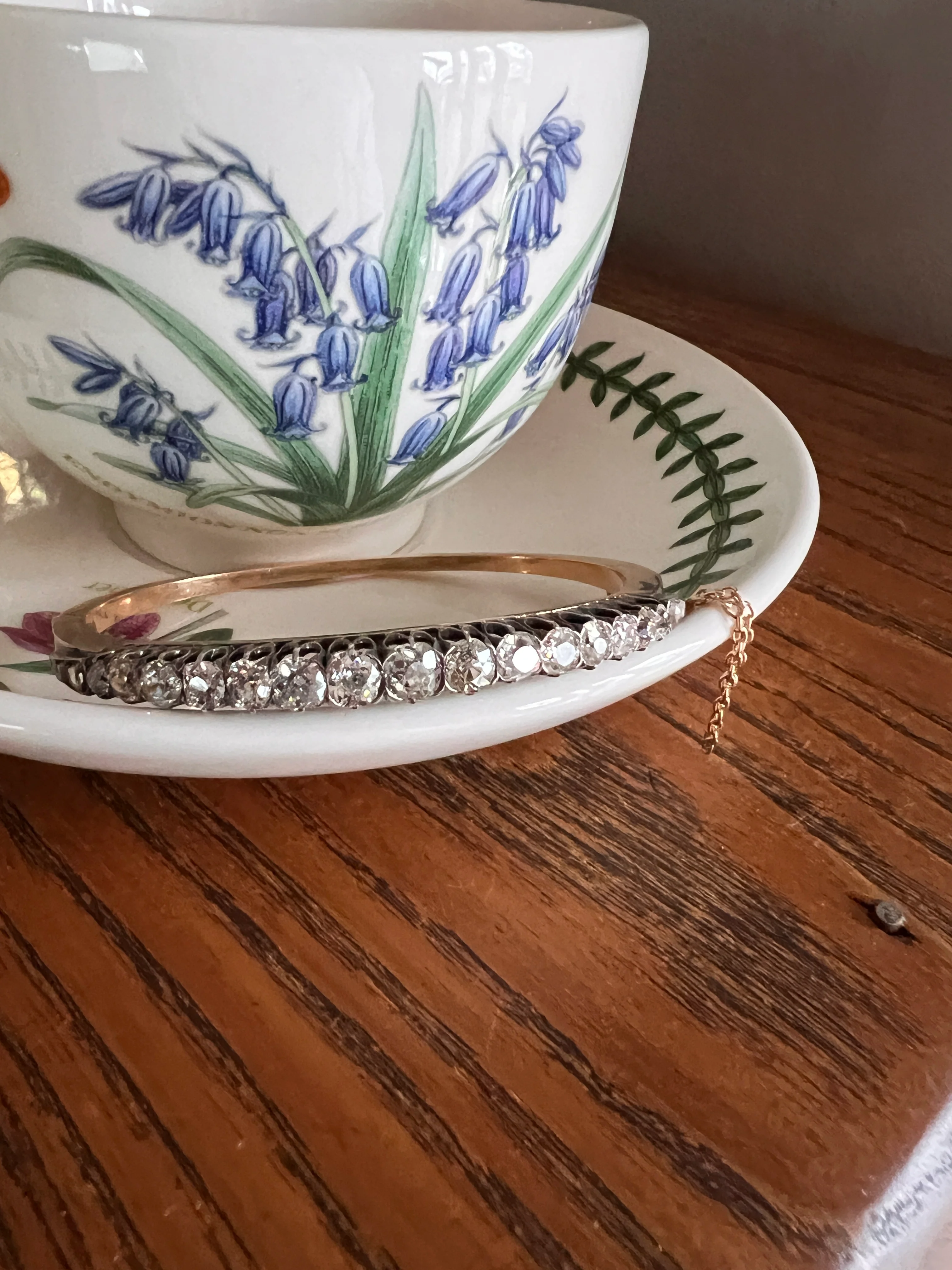 Antique 4.35 CARAT Old Mine Cut DIAMOND Encrusted Hinged Bangle Line Bracelet 18k Gold Victorian Wriststack - Image 16