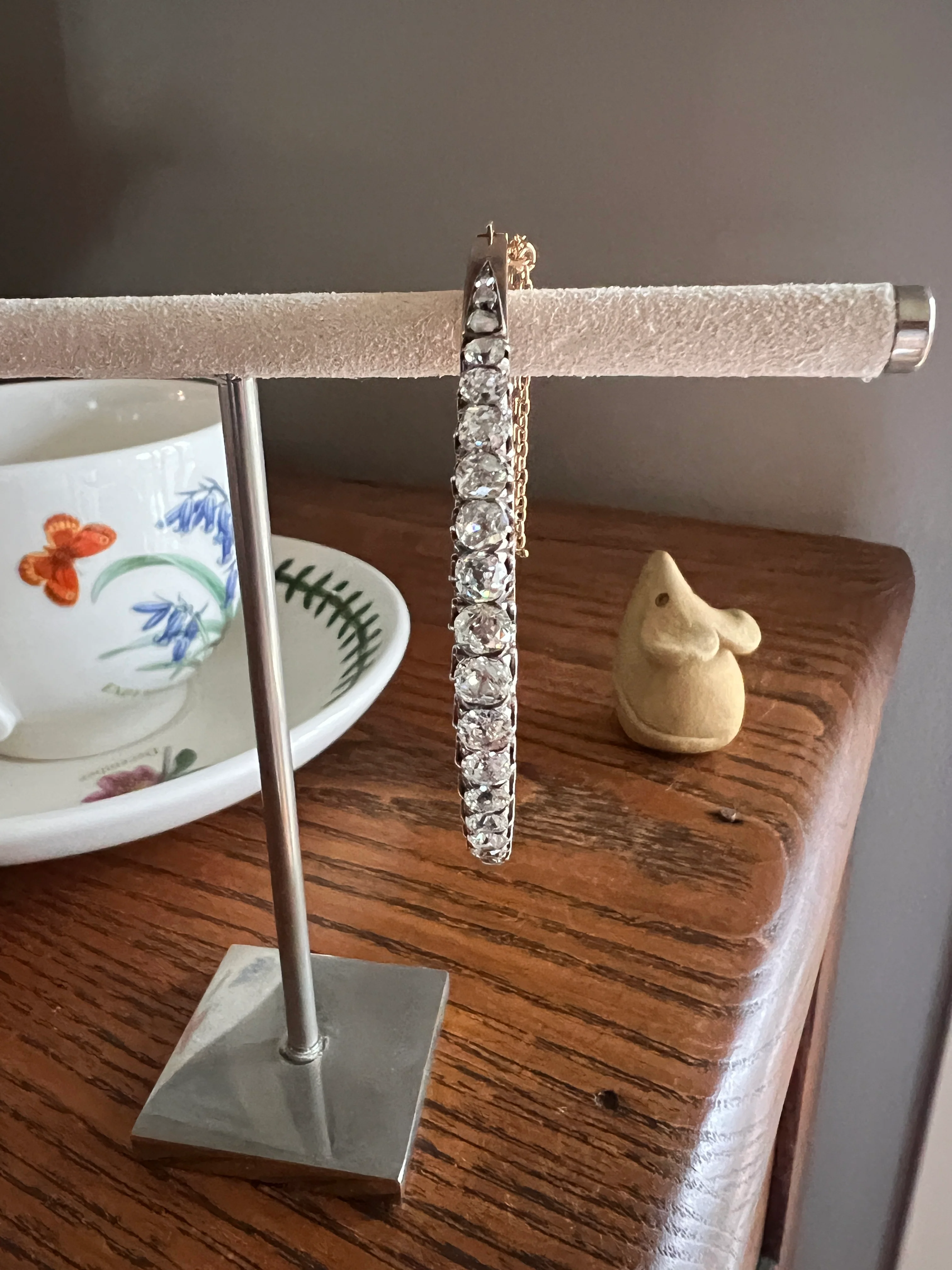 Antique 4.35 CARAT Old Mine Cut DIAMOND Encrusted Hinged Bangle Line Bracelet 18k Gold Victorian Wriststack - Image 17