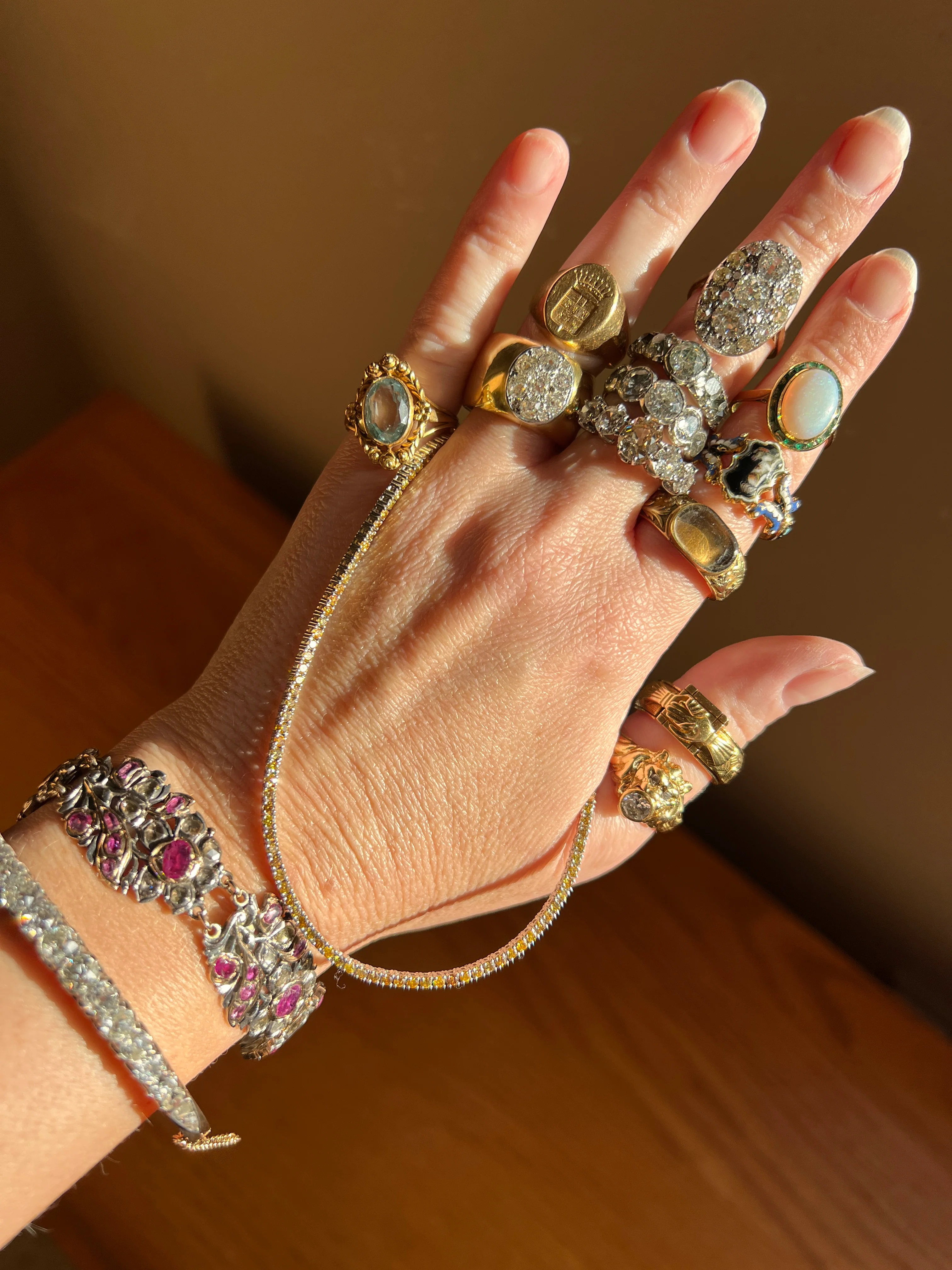 Antique 4.35 CARAT Old Mine Cut DIAMOND Encrusted Hinged Bangle Line Bracelet 18k Gold Victorian Wriststack - Image 18