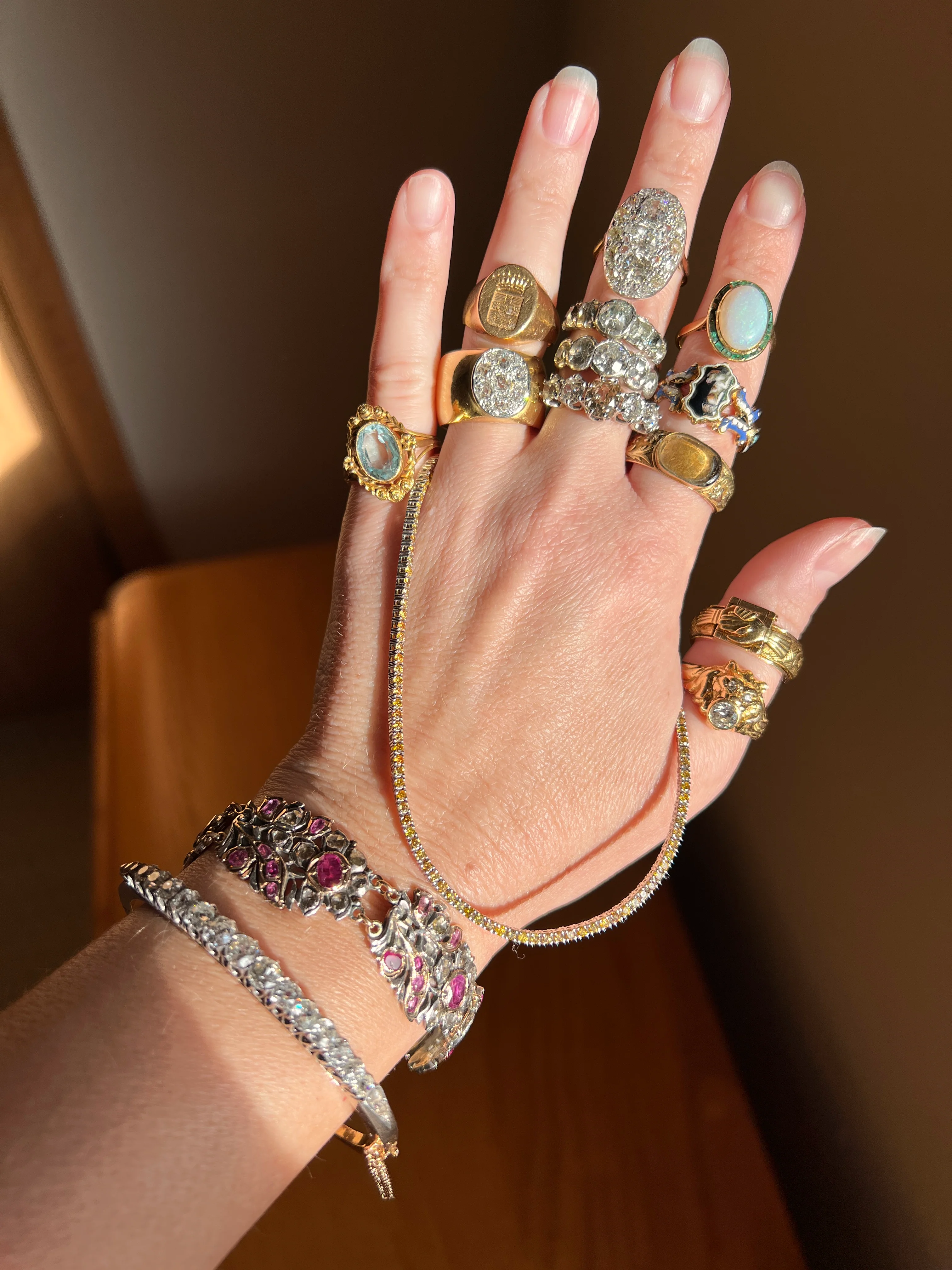 Antique 4.35 CARAT Old Mine Cut DIAMOND Encrusted Hinged Bangle Line Bracelet 18k Gold Victorian Wriststack - Image 19