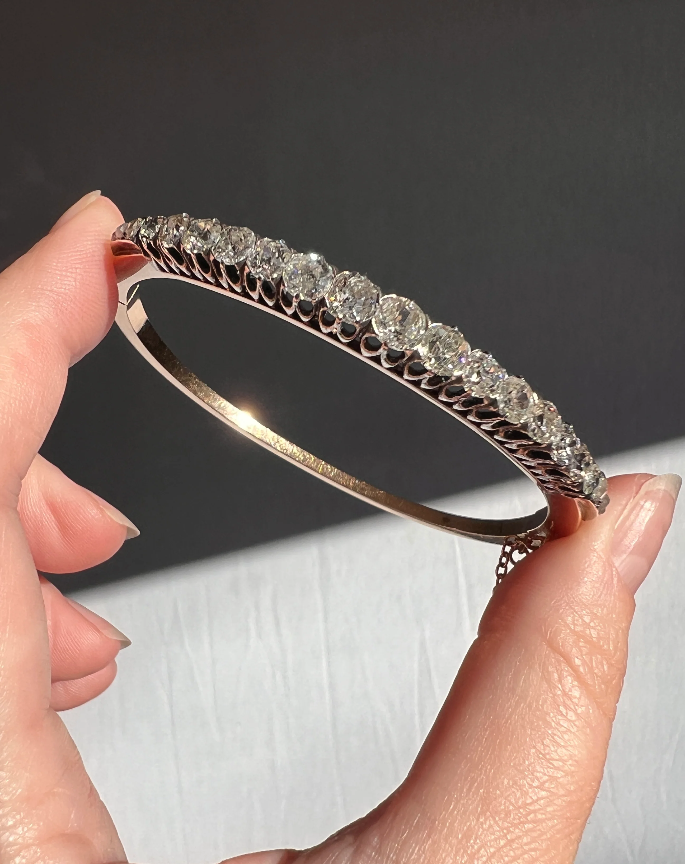 Antique 4.35 CARAT Old Mine Cut DIAMOND Encrusted Hinged Bangle Line Bracelet 18k Gold Victorian Wriststack - Image 21