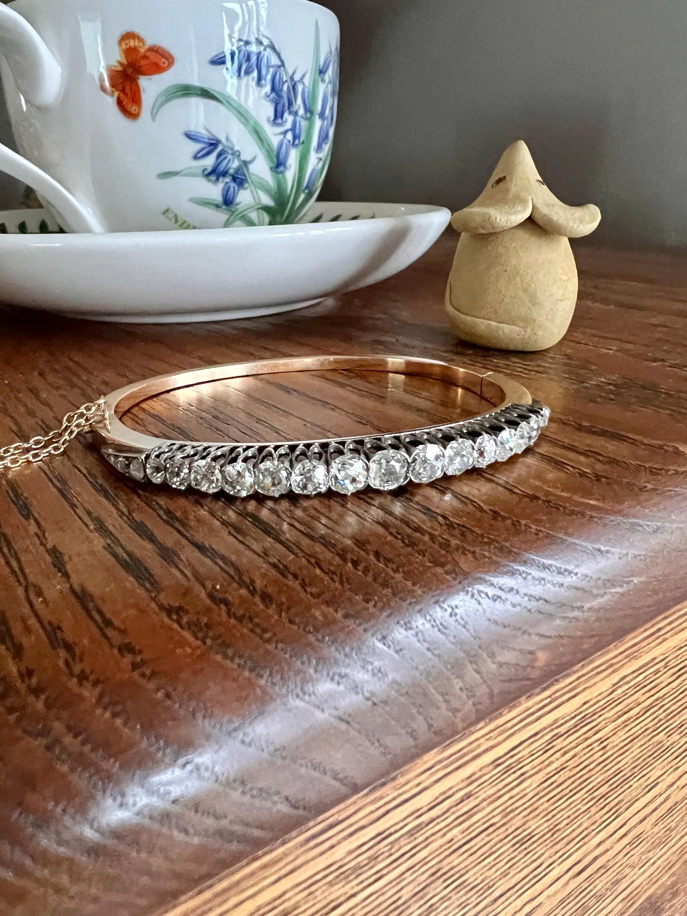 Antique 4.35 CARAT Old Mine Cut DIAMOND Encrusted Hinged Bangle Line Bracelet 18k Gold Victorian Wriststack - Image 3
