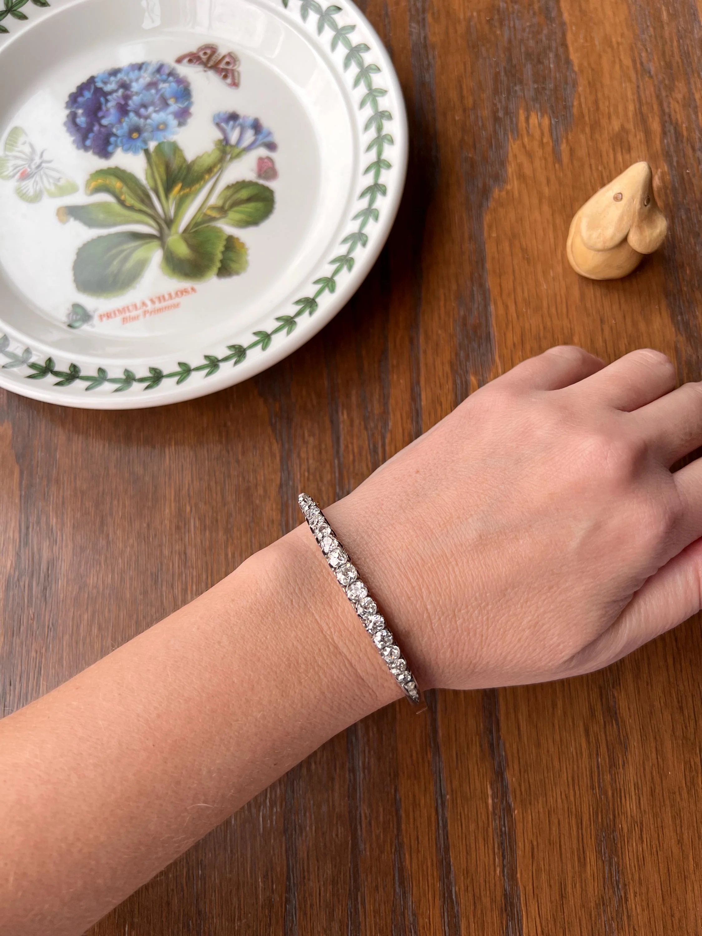 Antique 4.35 CARAT Old Mine Cut DIAMOND Encrusted Hinged Bangle Line Bracelet 18k Gold Victorian Wriststack - Image 4