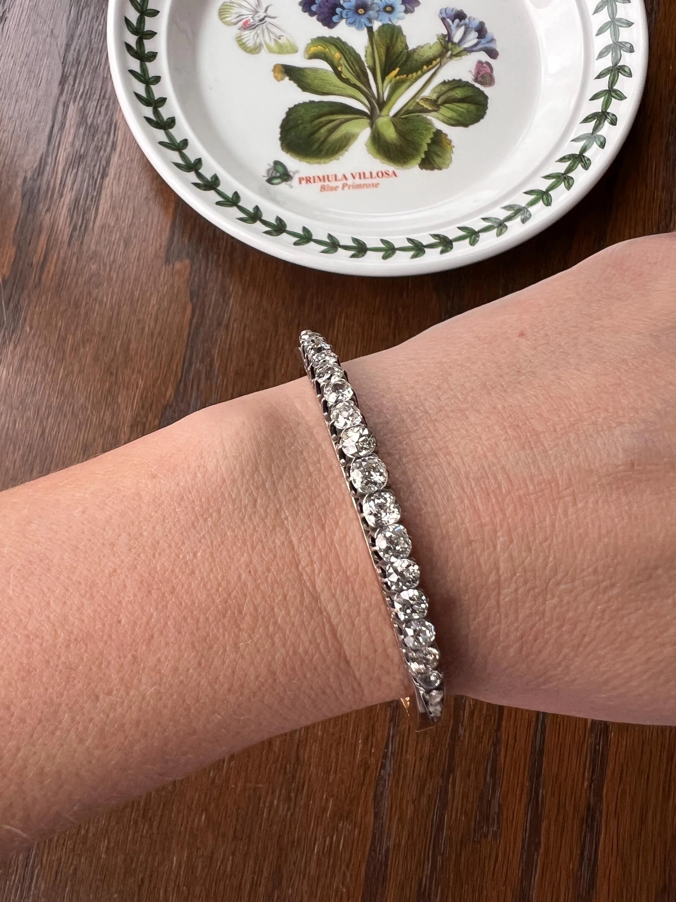 Antique 4.35 CARAT Old Mine Cut DIAMOND Encrusted Hinged Bangle Line Bracelet 18k Gold Victorian Wriststack - Image 5