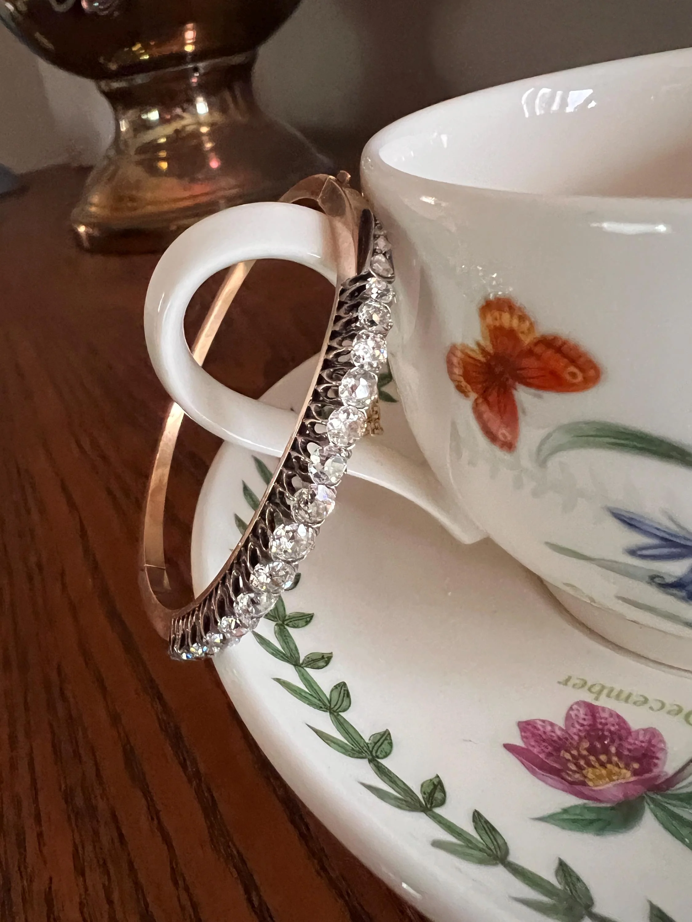 Antique 4.35 CARAT Old Mine Cut DIAMOND Encrusted Hinged Bangle Line Bracelet 18k Gold Victorian Wriststack - Image 7