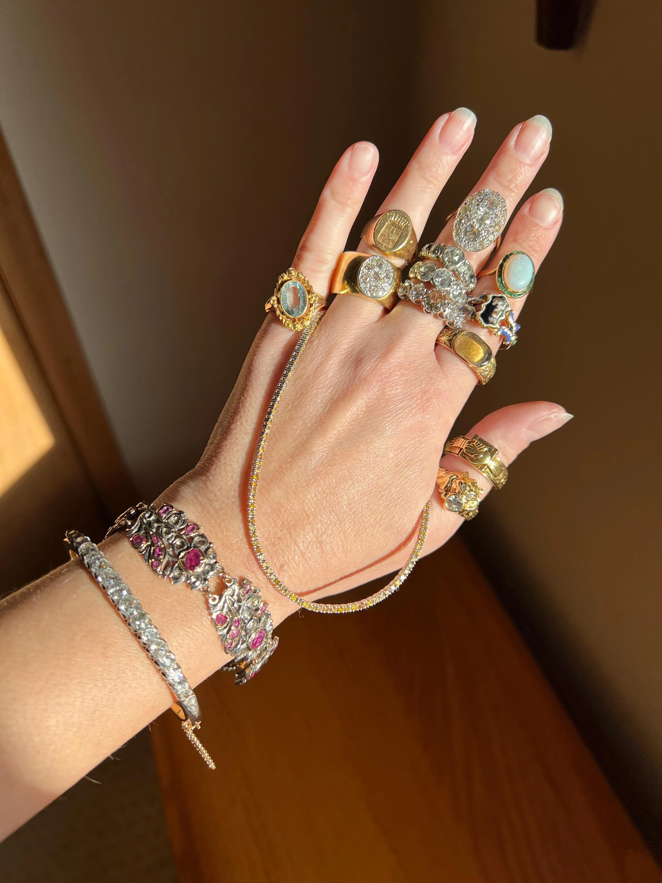 Antique 4.35 CARAT Old Mine Cut DIAMOND Encrusted Hinged Bangle Line Bracelet 18k Gold Victorian Wriststack - Image 9
