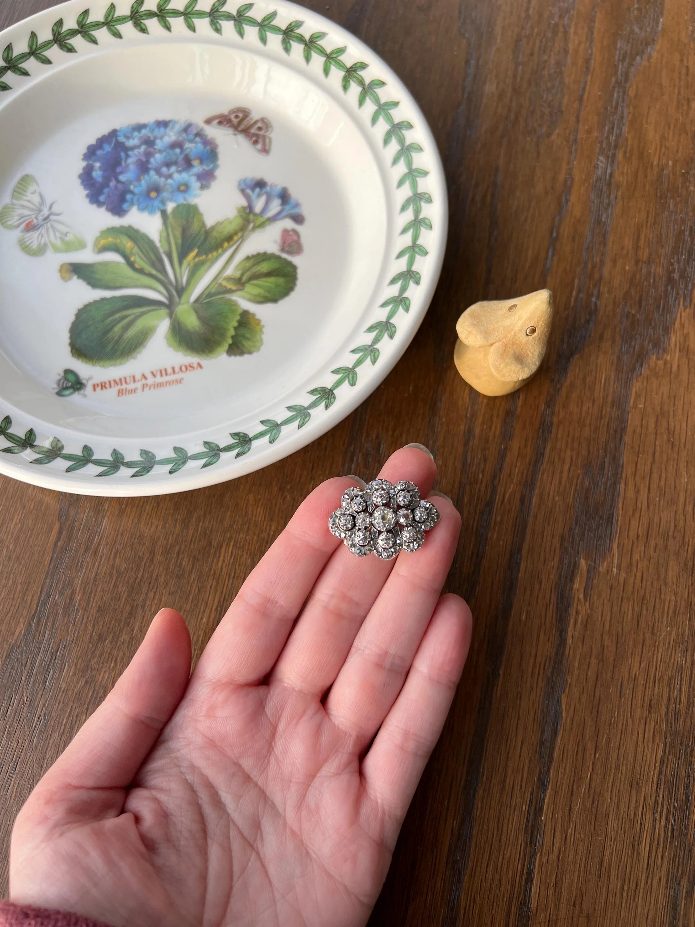 Antique 4.5 Carat Each Rose Old Mine Cut DIAMOND Chunky Scalloped Clip Pendant Lapel Shoe Collar Necklace Two Avail French 9k Gold Silver - Image 10