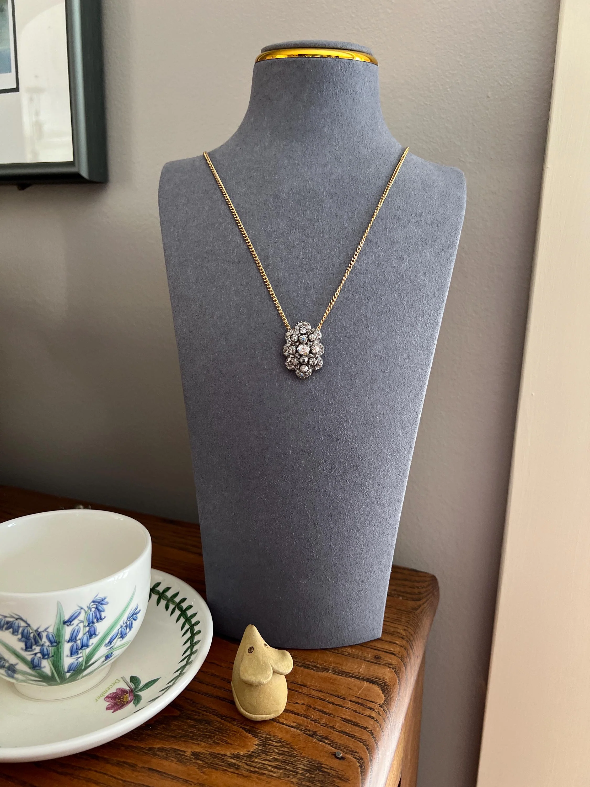 Antique 4.5 Carat Each Rose Old Mine Cut DIAMOND Chunky Scalloped Clip Pendant Lapel Shoe Collar Necklace Two Avail French 9k Gold Silver - Image 7