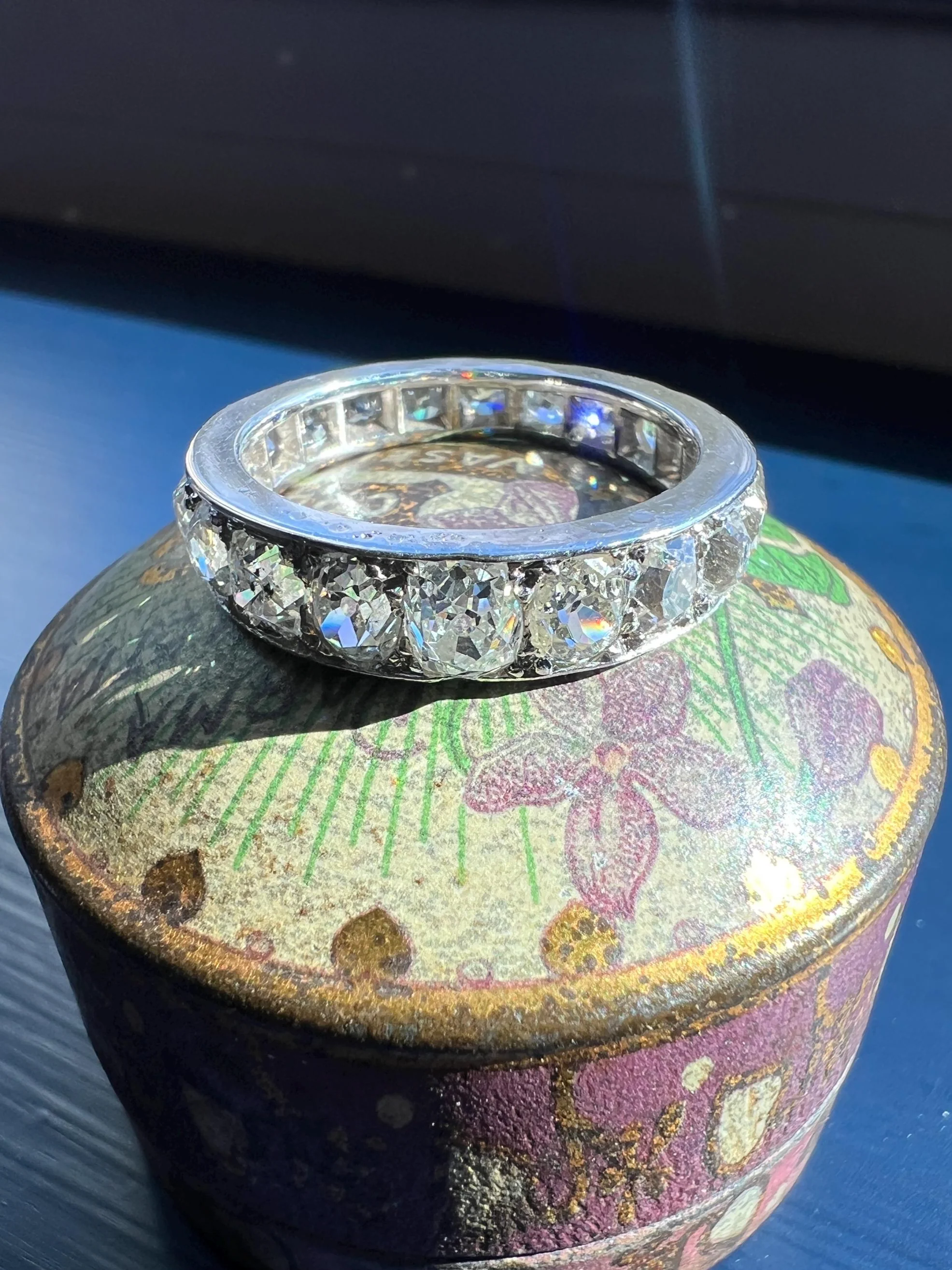 ANTIQUE 5 Carats Old Mine Cut DIAMOND Full Eternity Band PLATINUM French Ring Wedding Edwardian Stacker
