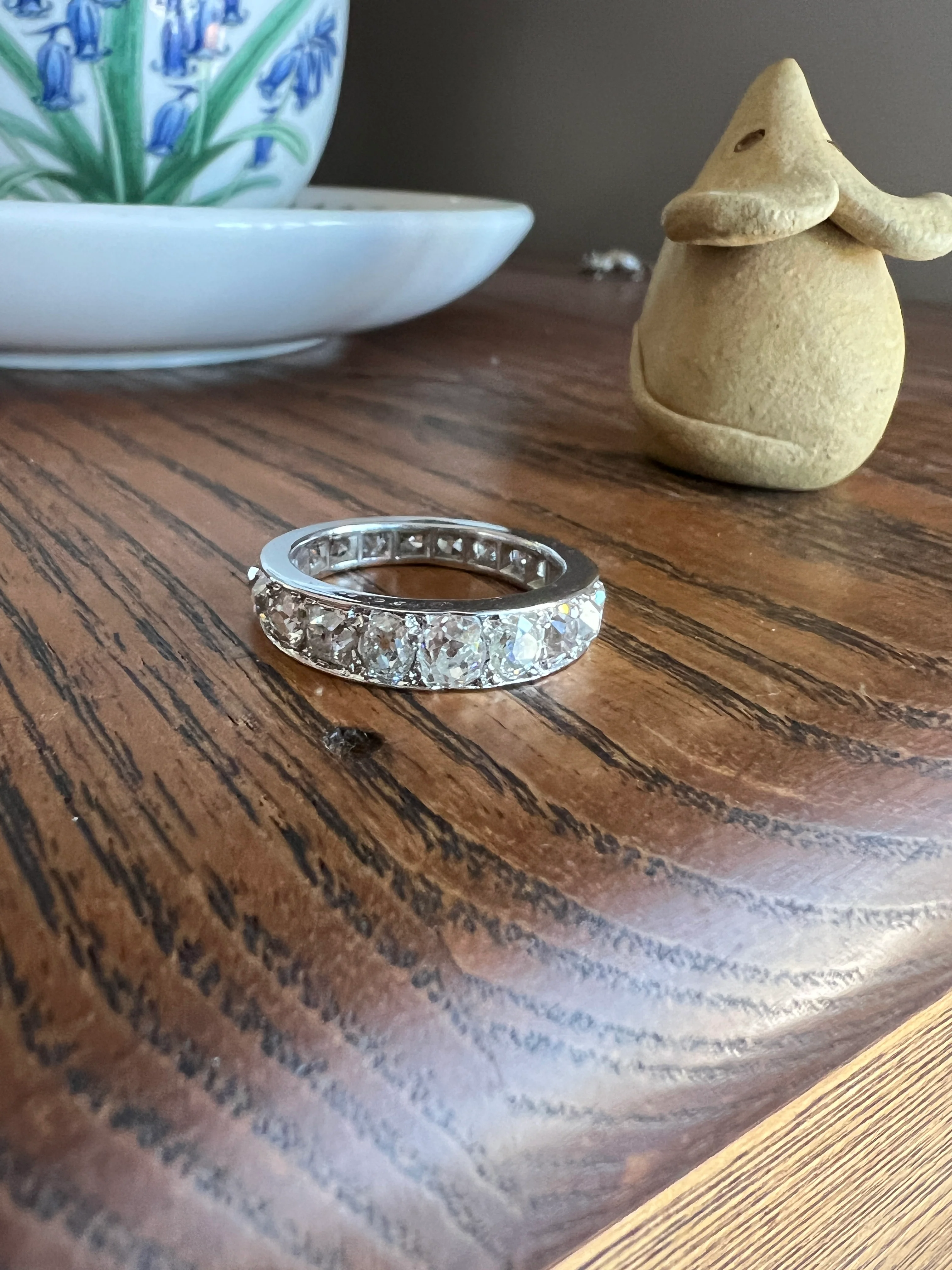 ANTIQUE 5 Carats Old Mine Cut DIAMOND Full Eternity Band PLATINUM French Ring Wedding Edwardian Stacker - Image 11