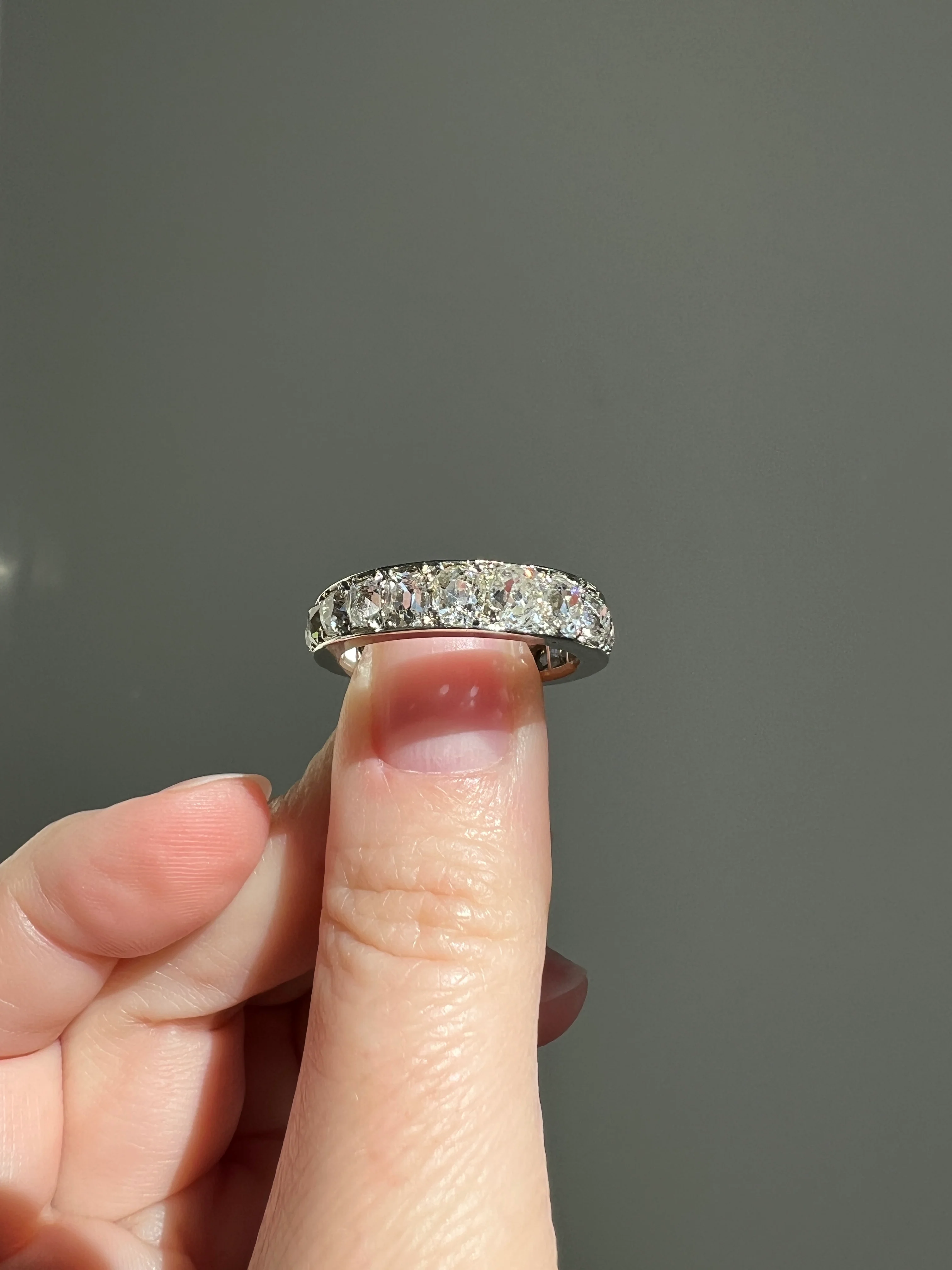 ANTIQUE 5 Carats Old Mine Cut DIAMOND Full Eternity Band PLATINUM French Ring Wedding Edwardian Stacker - Image 12