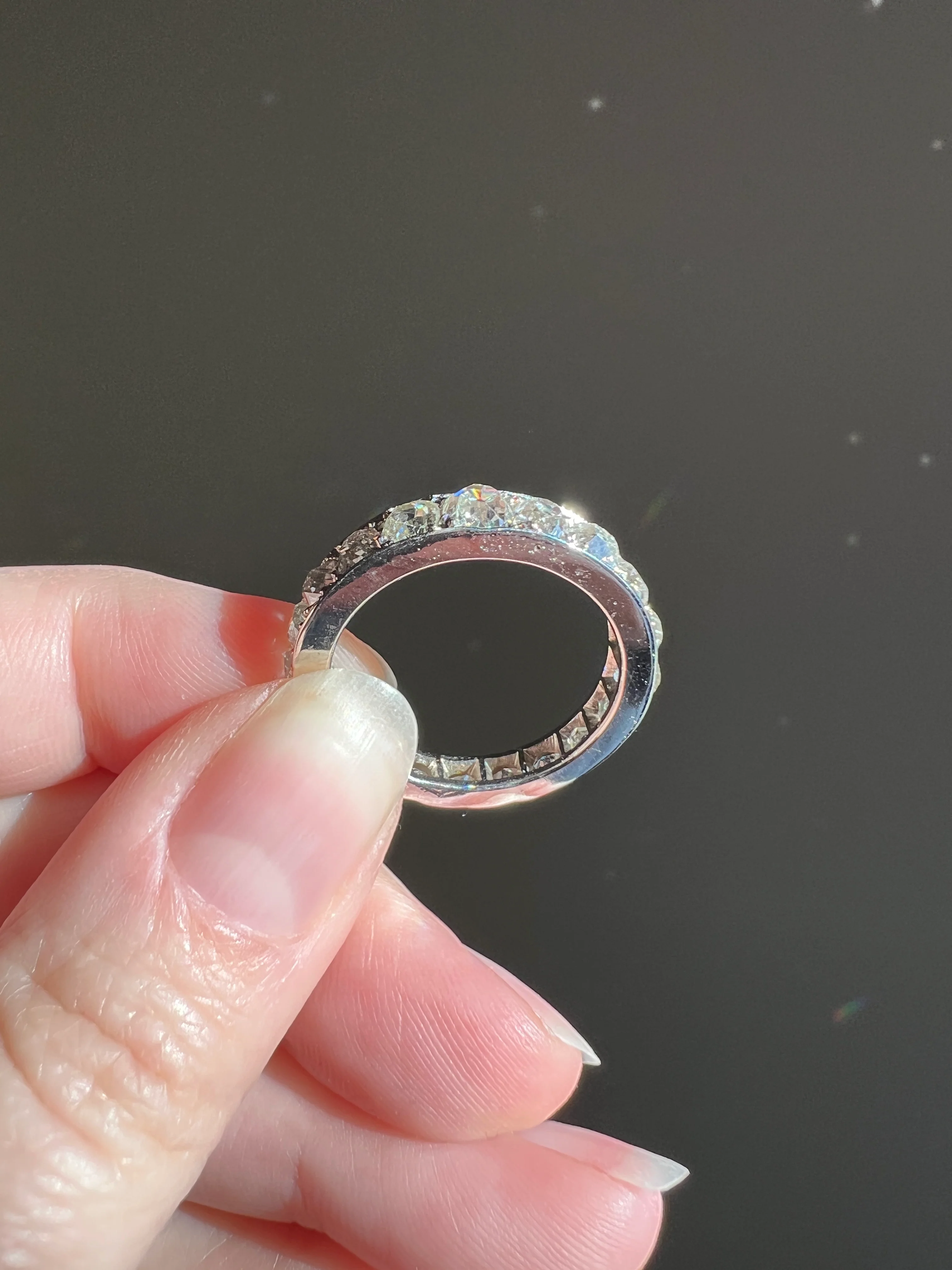 ANTIQUE 5 Carats Old Mine Cut DIAMOND Full Eternity Band PLATINUM French Ring Wedding Edwardian Stacker - Image 13