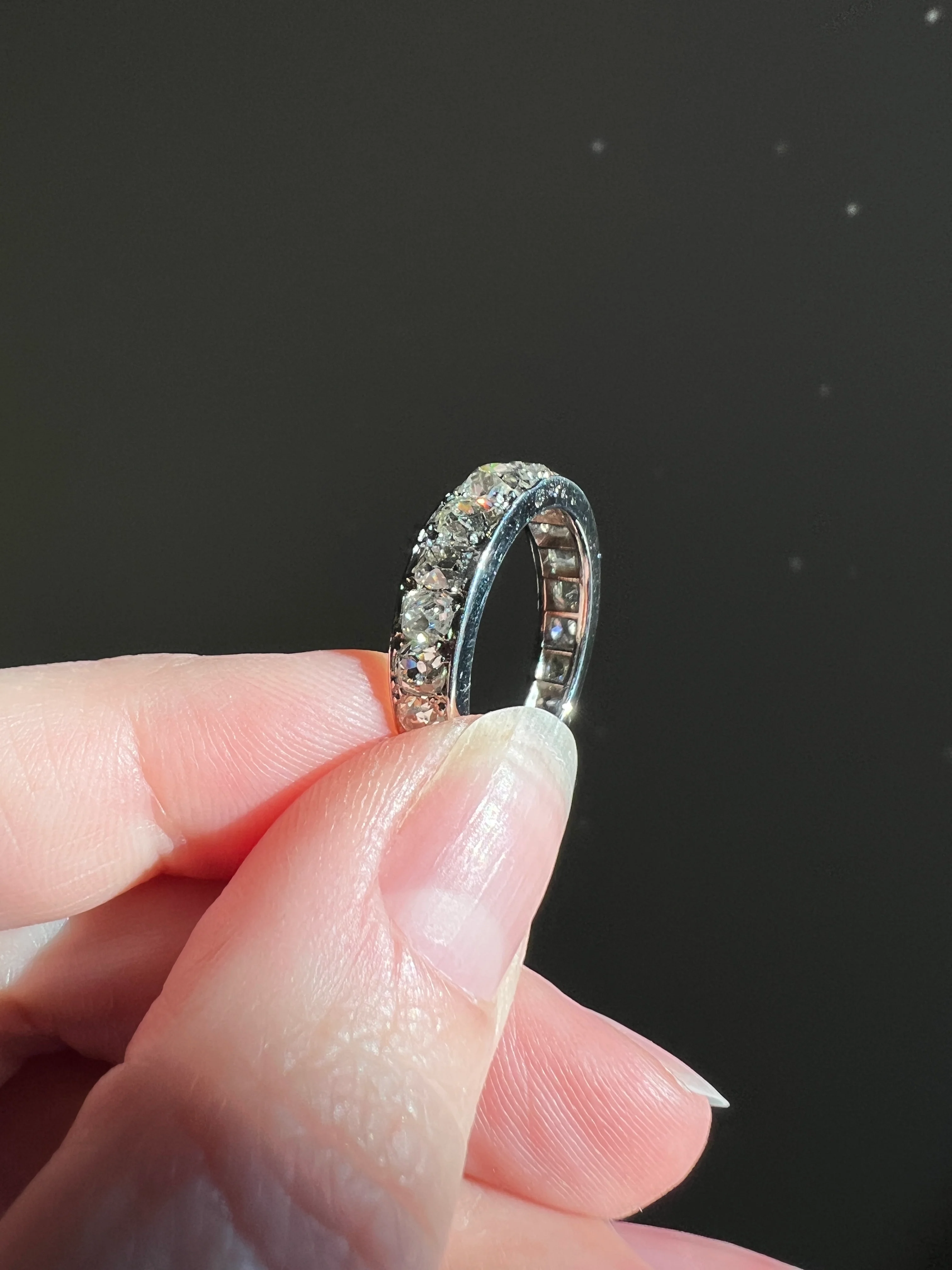 ANTIQUE 5 Carats Old Mine Cut DIAMOND Full Eternity Band PLATINUM French Ring Wedding Edwardian Stacker - Image 14