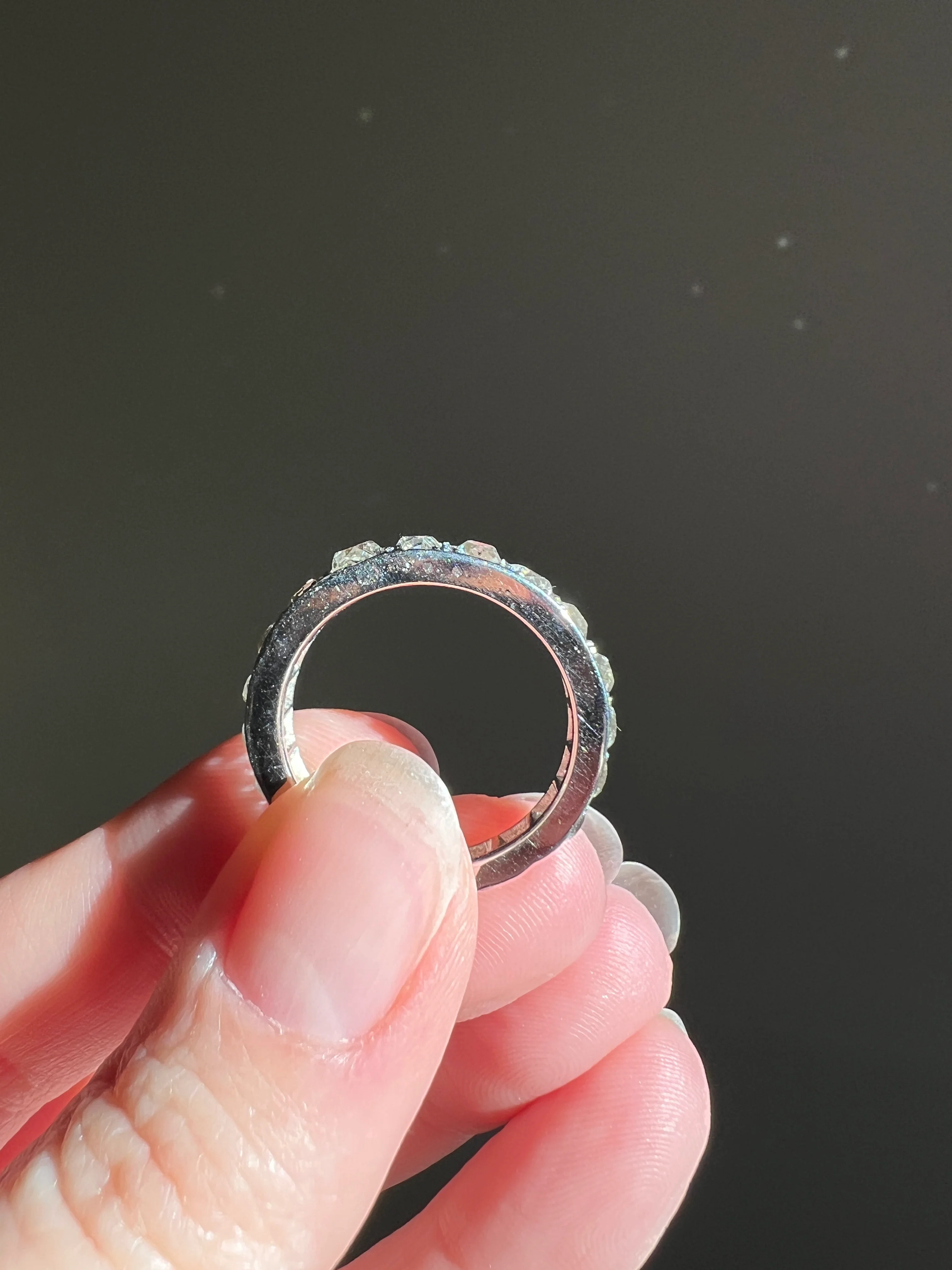 ANTIQUE 5 Carats Old Mine Cut DIAMOND Full Eternity Band PLATINUM French Ring Wedding Edwardian Stacker - Image 15