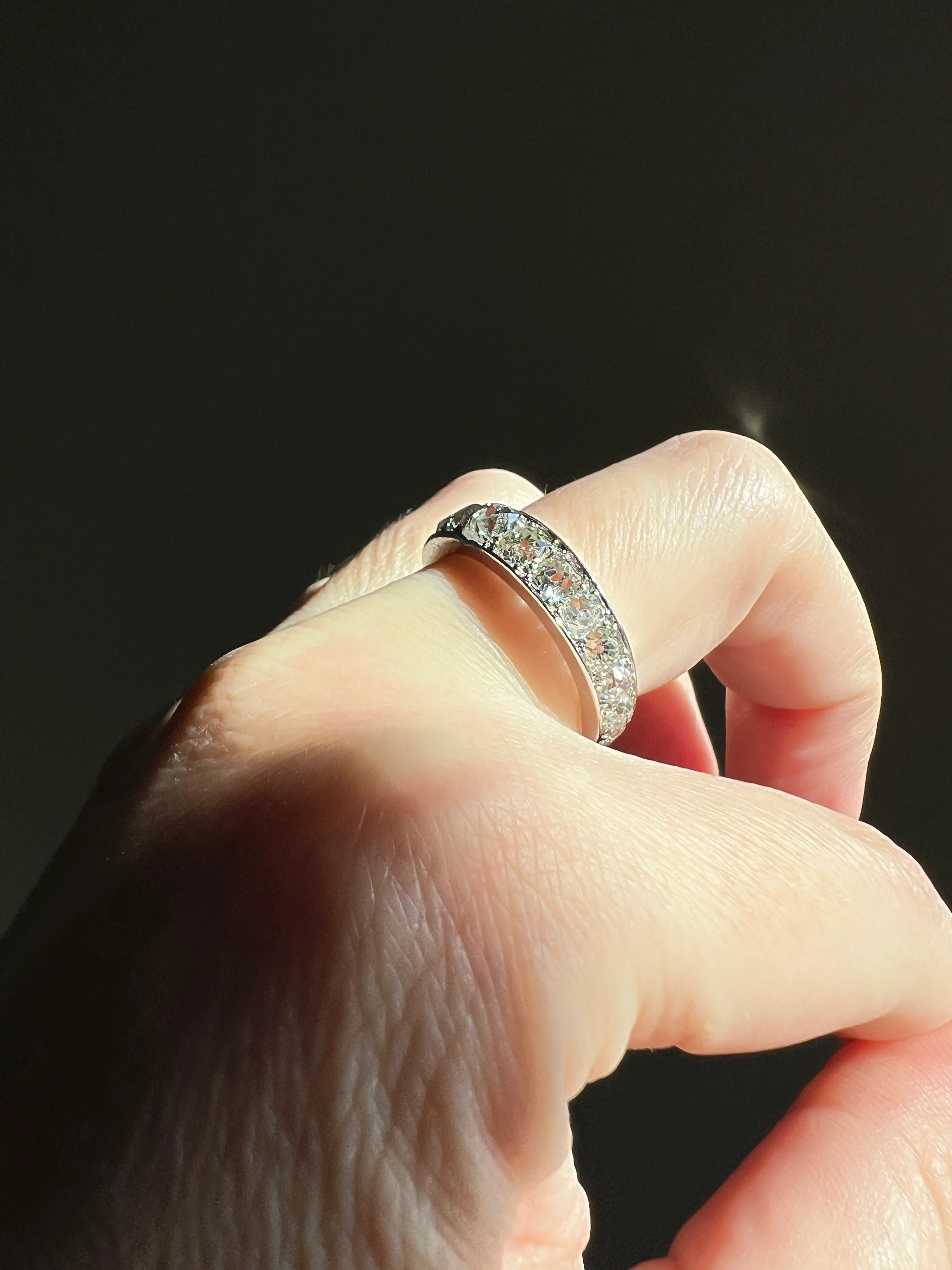 ANTIQUE 5 Carats Old Mine Cut DIAMOND Full Eternity Band PLATINUM French Ring Wedding Edwardian Stacker - Image 16