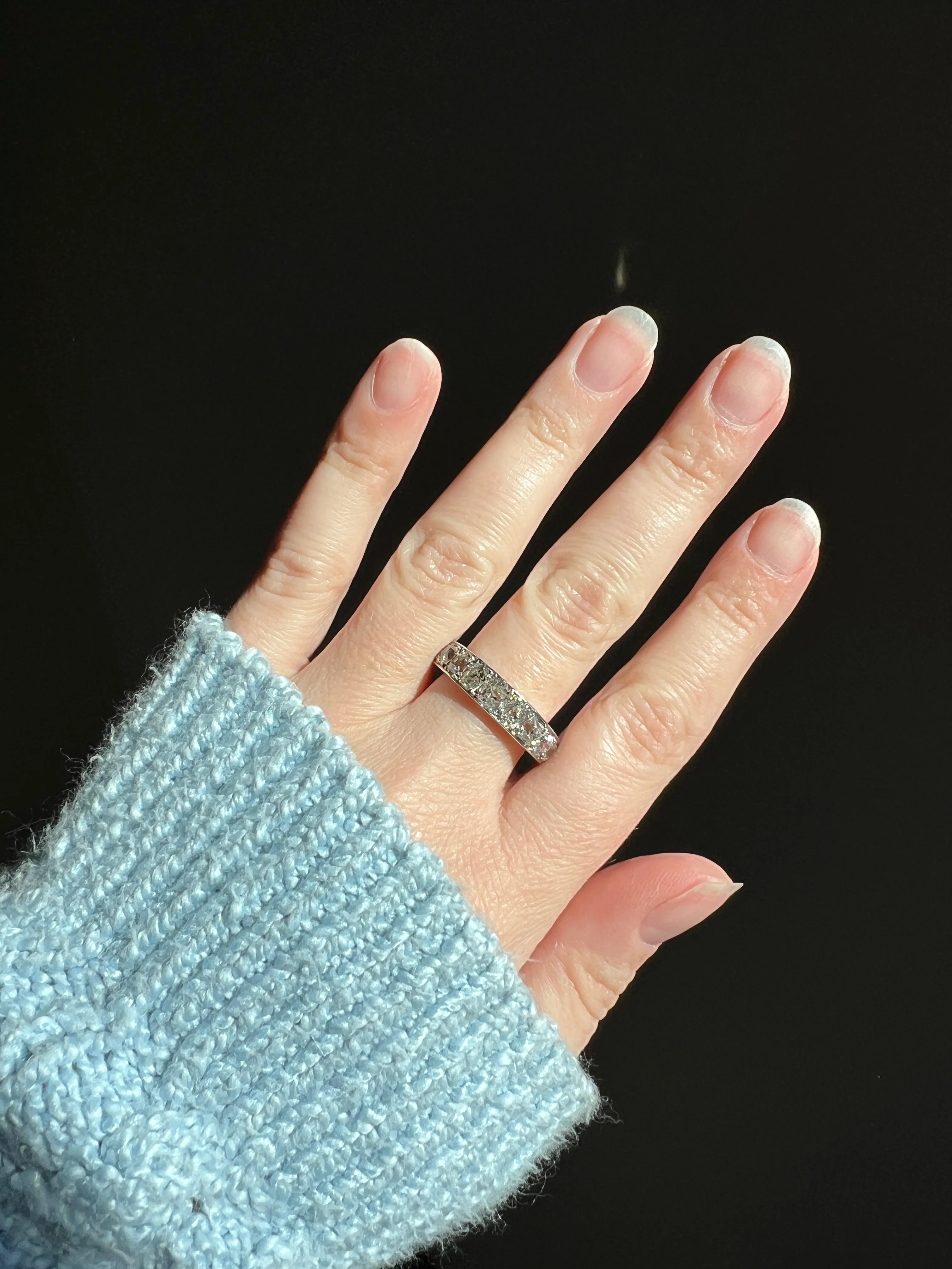 ANTIQUE 5 Carats Old Mine Cut DIAMOND Full Eternity Band PLATINUM French Ring Wedding Edwardian Stacker - Image 17