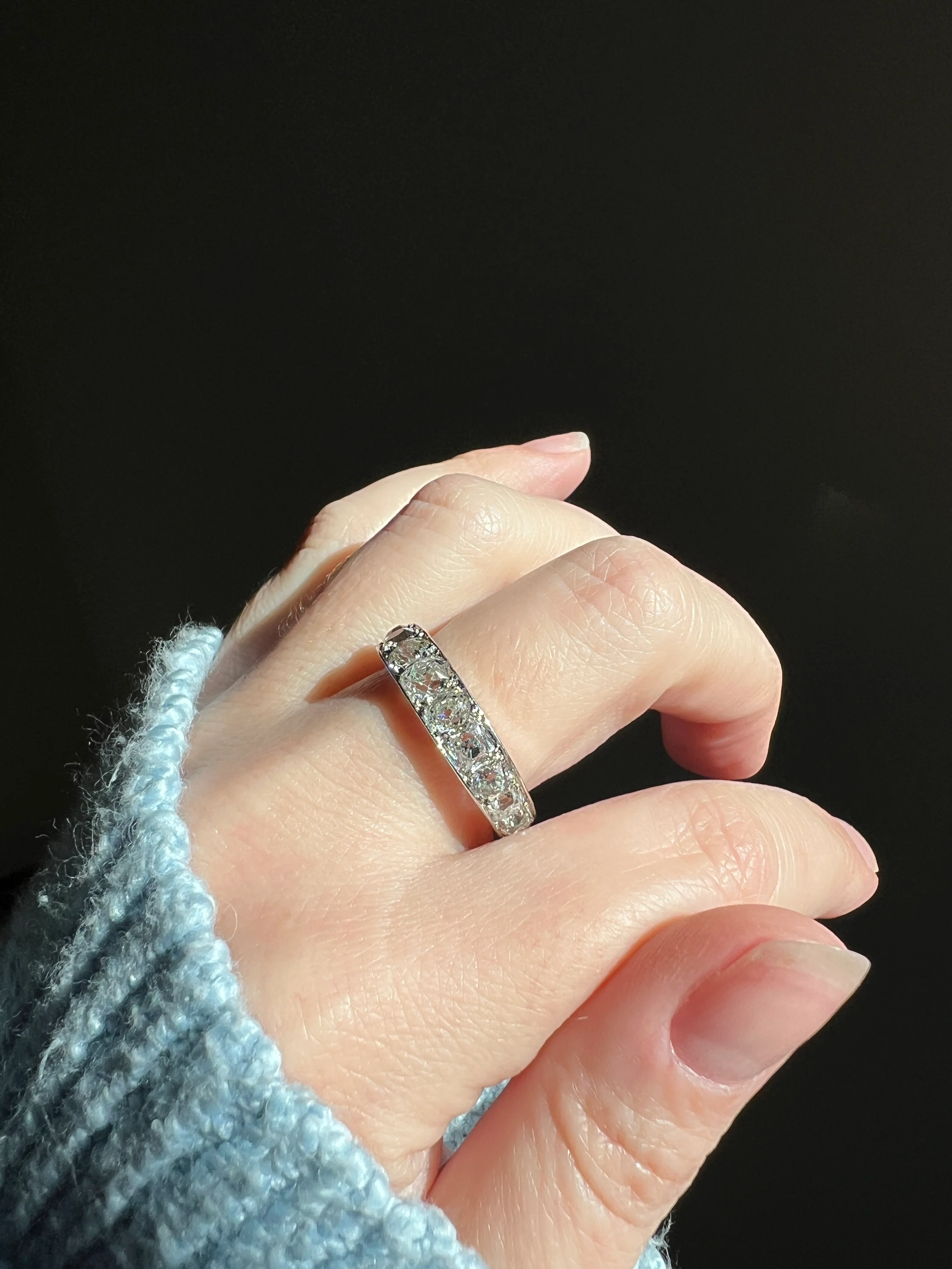 ANTIQUE 5 Carats Old Mine Cut DIAMOND Full Eternity Band PLATINUM French Ring Wedding Edwardian Stacker - Image 18
