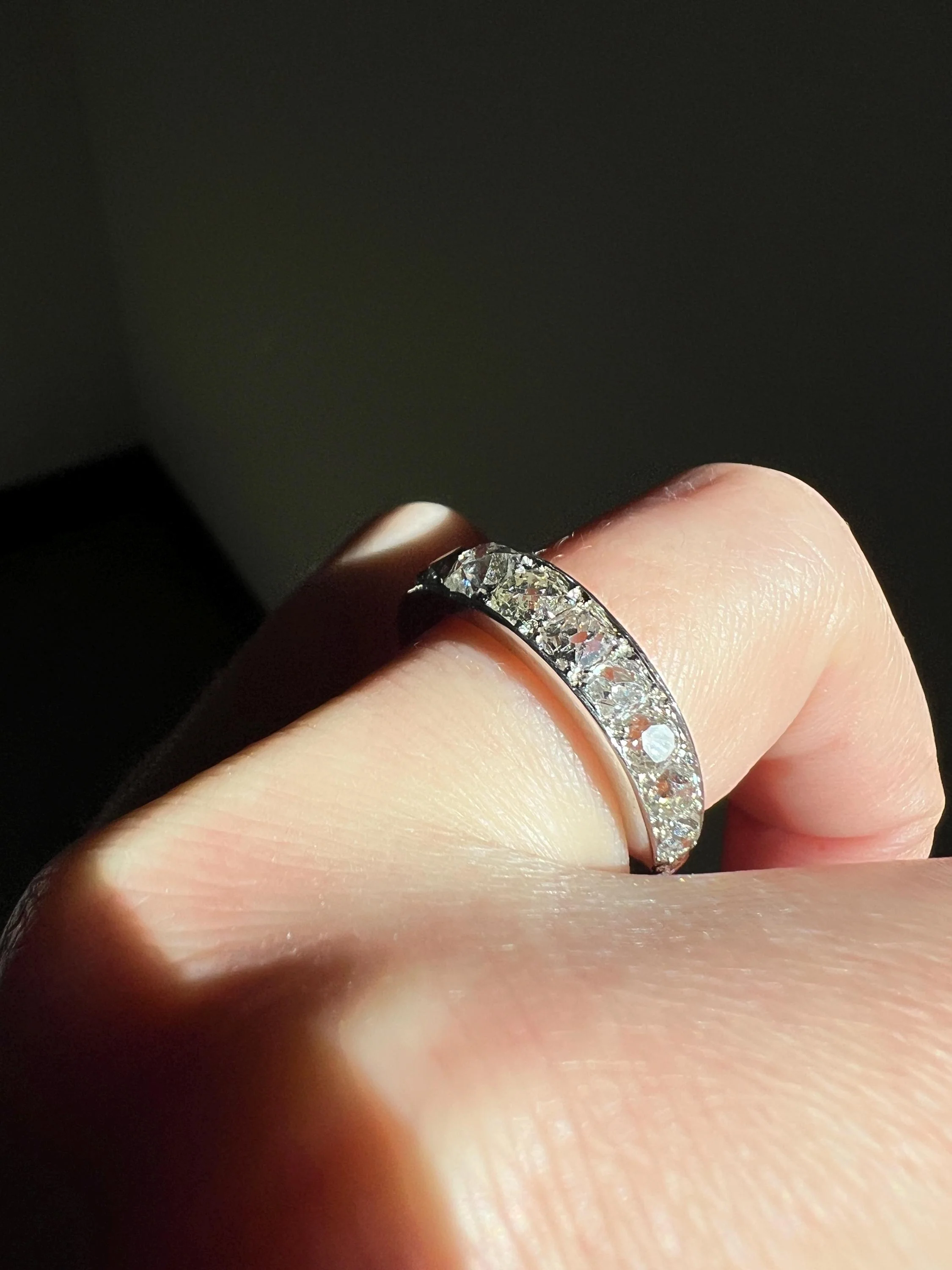 ANTIQUE 5 Carats Old Mine Cut DIAMOND Full Eternity Band PLATINUM French Ring Wedding Edwardian Stacker - Image 2