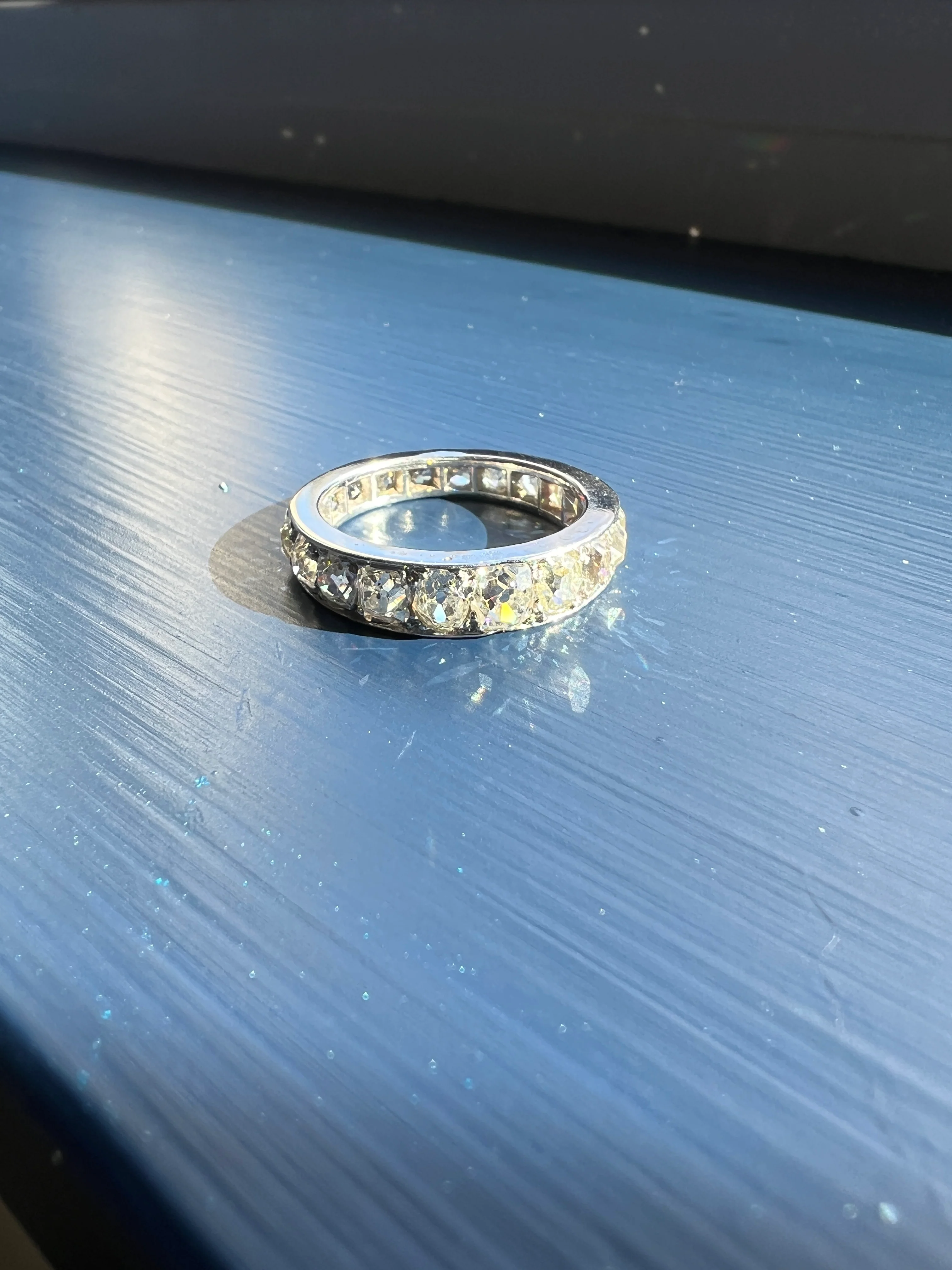 ANTIQUE 5 Carats Old Mine Cut DIAMOND Full Eternity Band PLATINUM French Ring Wedding Edwardian Stacker - Image 21