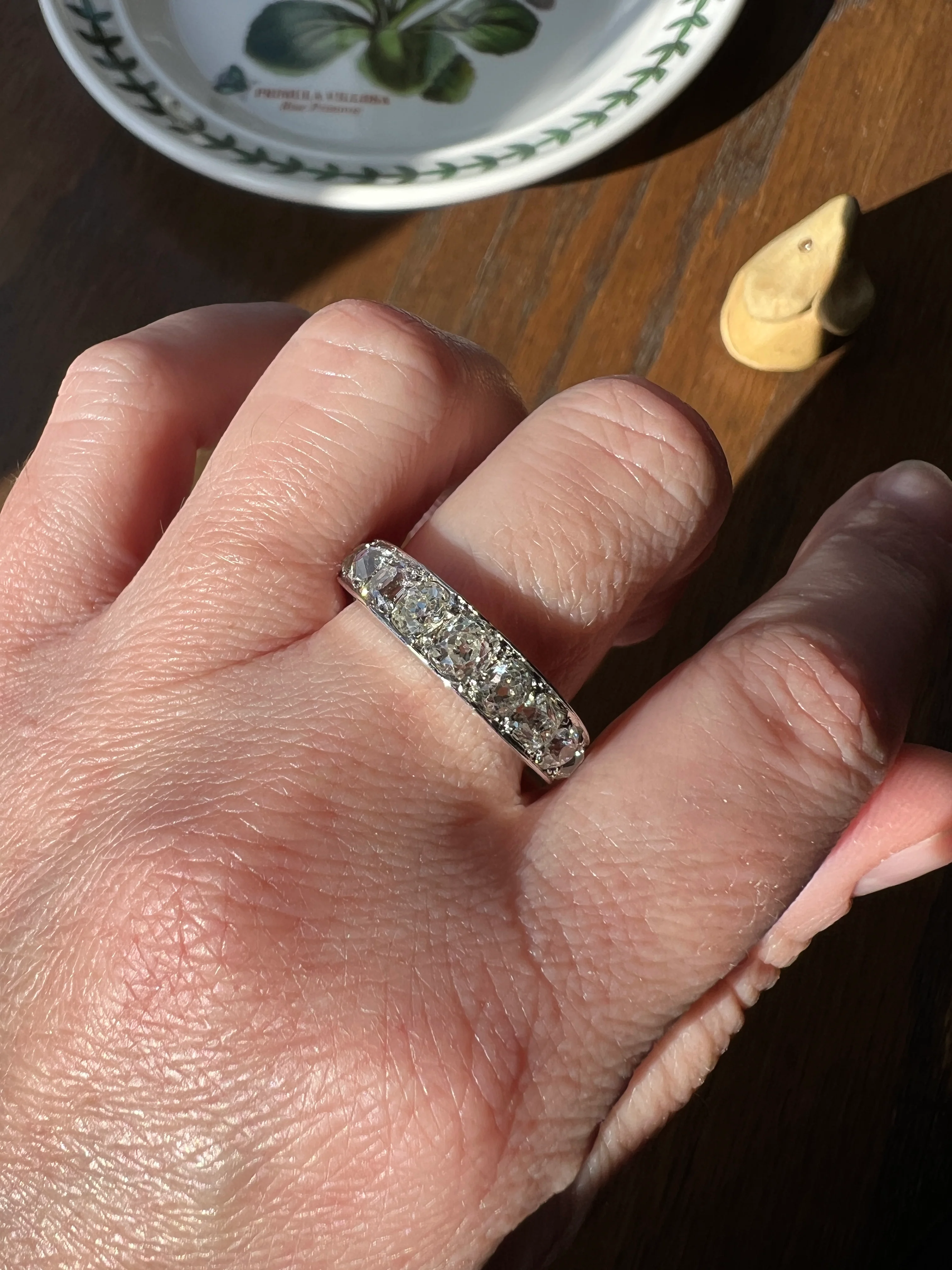 ANTIQUE 5 Carats Old Mine Cut DIAMOND Full Eternity Band PLATINUM French Ring Wedding Edwardian Stacker - Image 23