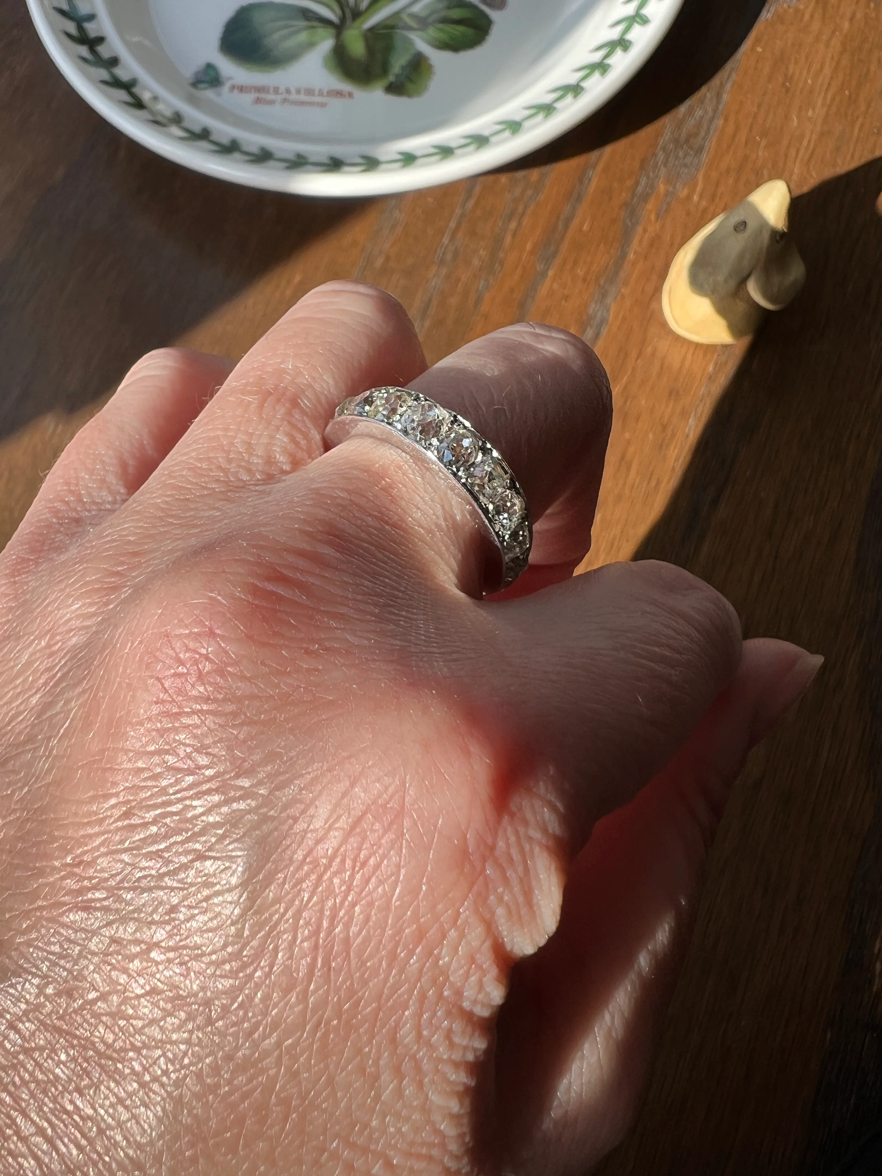 ANTIQUE 5 Carats Old Mine Cut DIAMOND Full Eternity Band PLATINUM French Ring Wedding Edwardian Stacker - Image 24