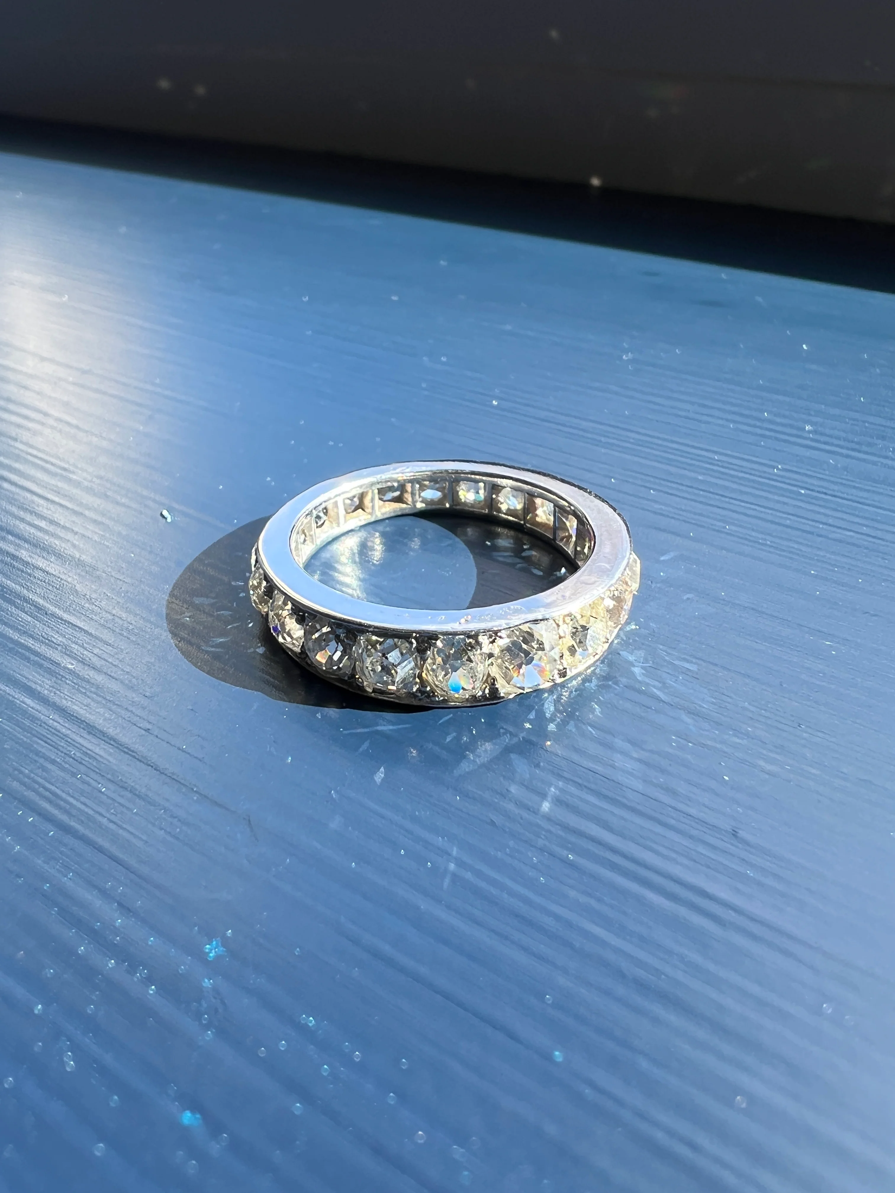 ANTIQUE 5 Carats Old Mine Cut DIAMOND Full Eternity Band PLATINUM French Ring Wedding Edwardian Stacker - Image 25