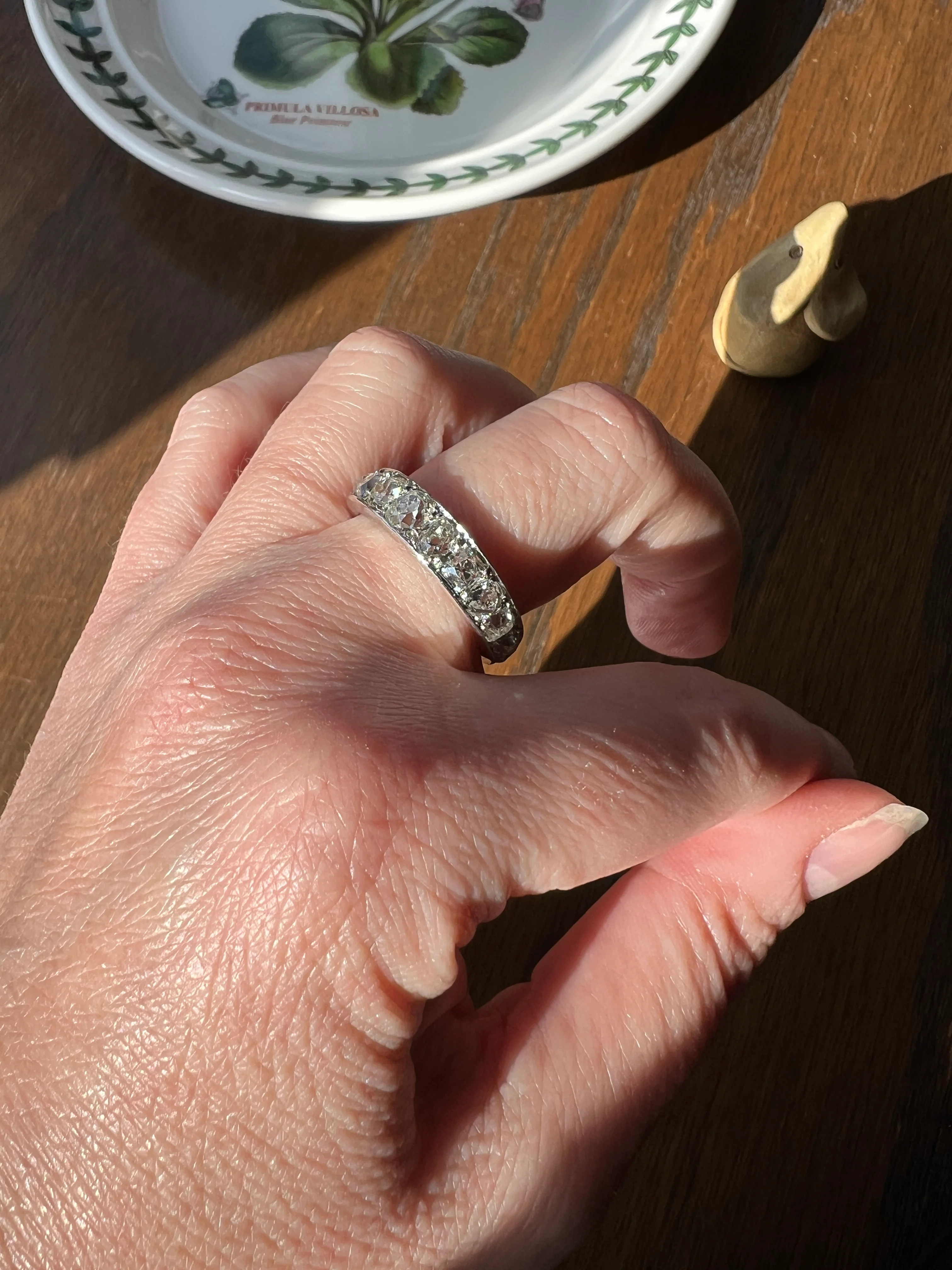 ANTIQUE 5 Carats Old Mine Cut DIAMOND Full Eternity Band PLATINUM French Ring Wedding Edwardian Stacker - Image 26