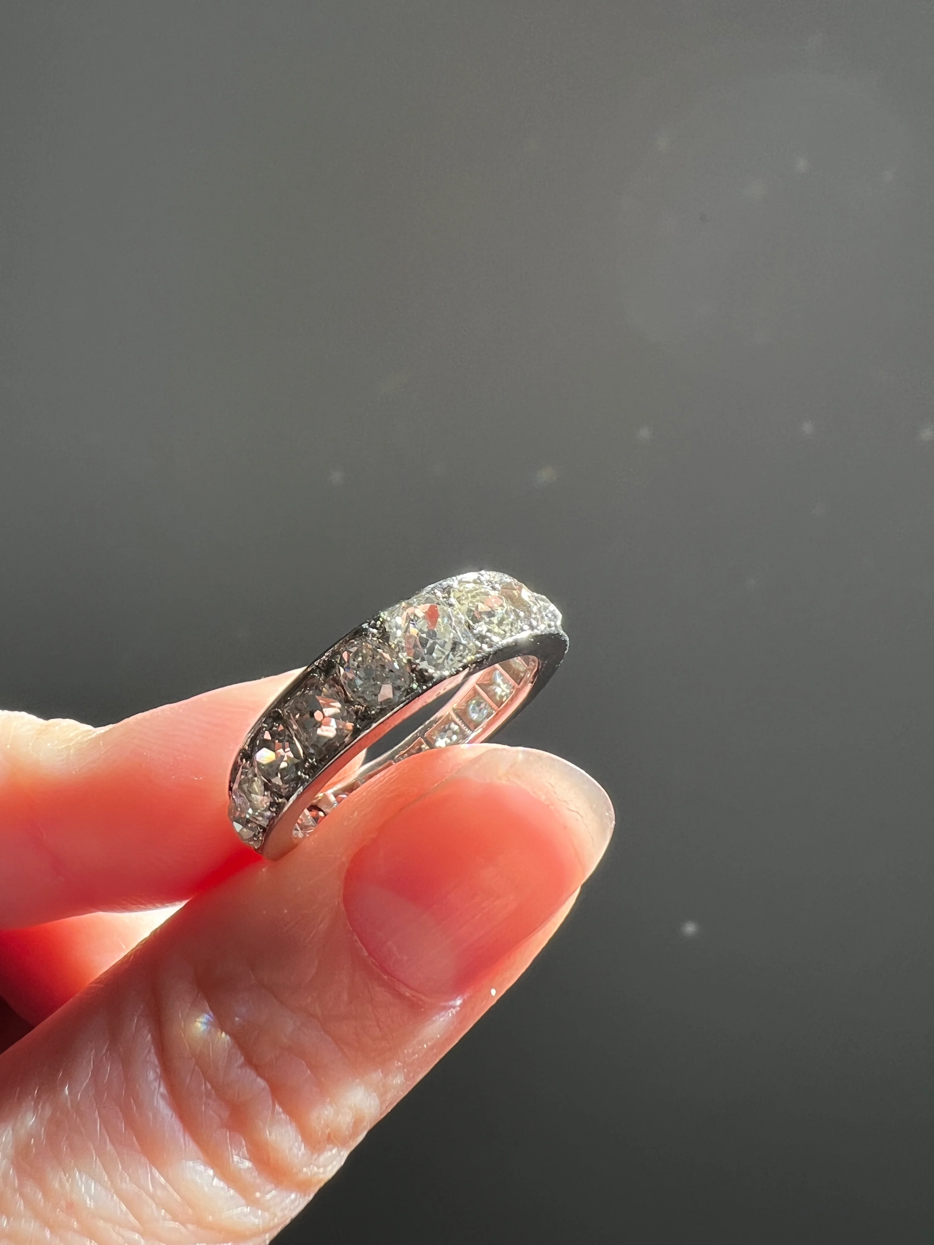 ANTIQUE 5 Carats Old Mine Cut DIAMOND Full Eternity Band PLATINUM French Ring Wedding Edwardian Stacker - Image 27