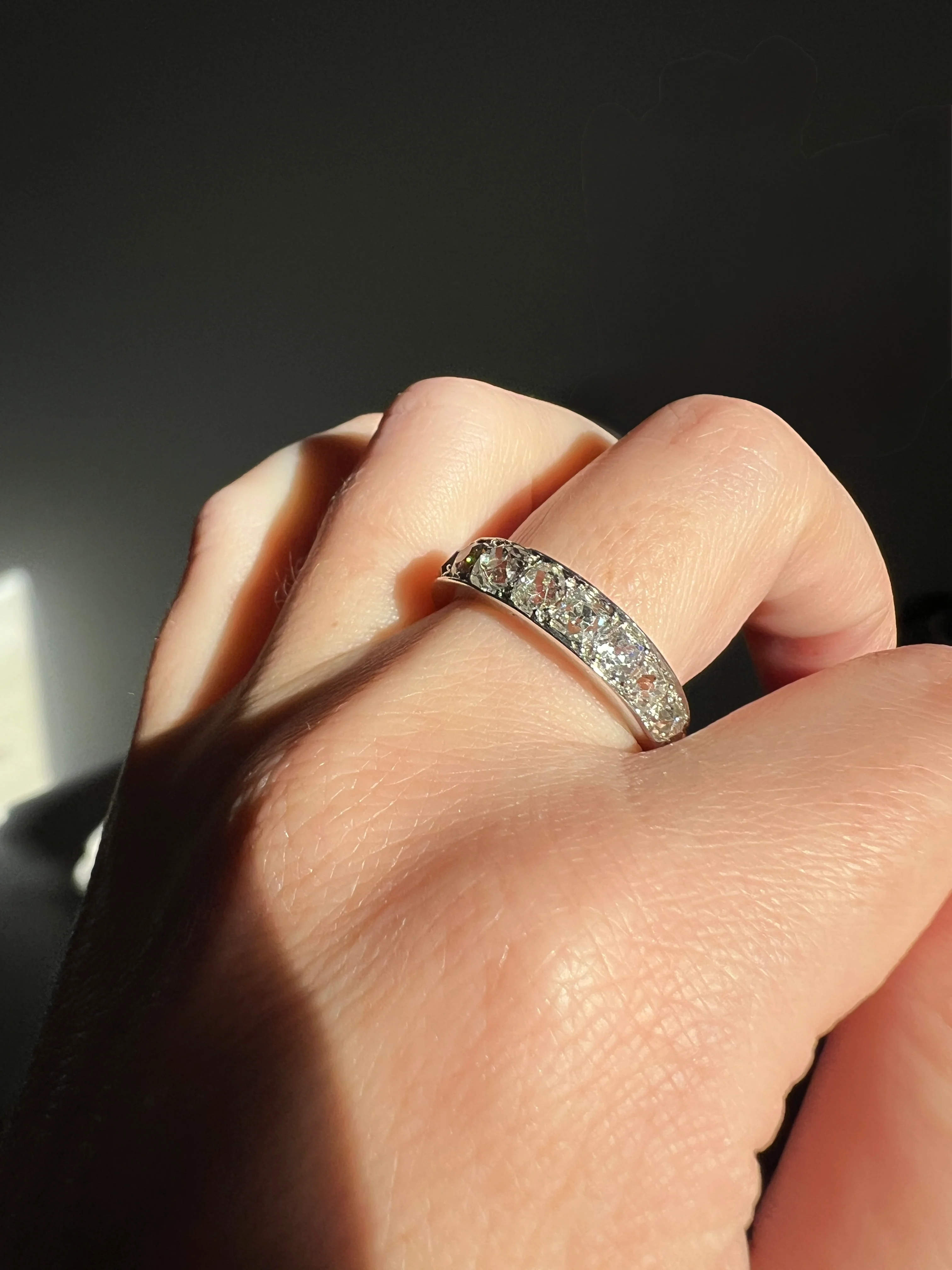 ANTIQUE 5 Carats Old Mine Cut DIAMOND Full Eternity Band PLATINUM French Ring Wedding Edwardian Stacker - Image 28