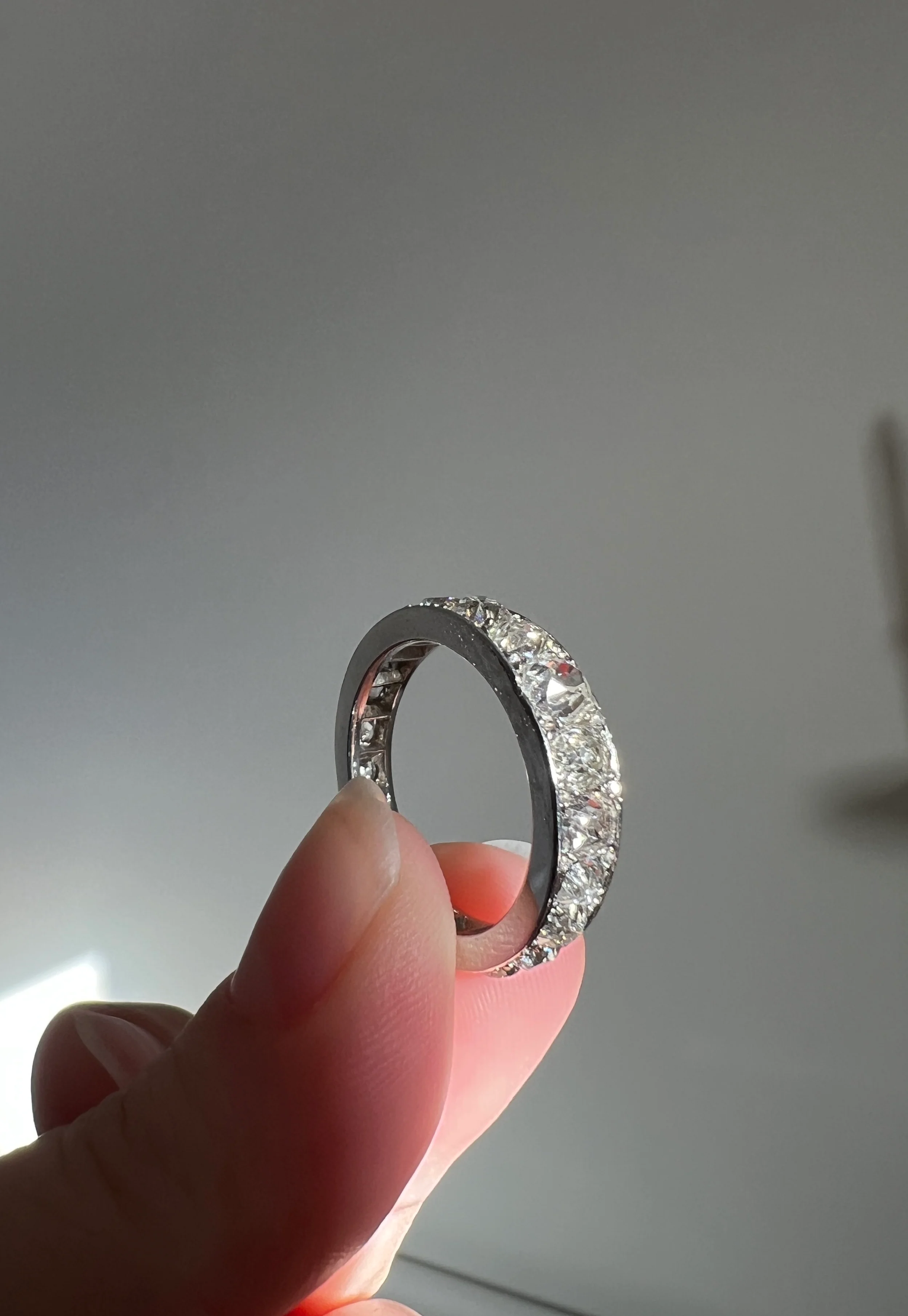 ANTIQUE 5 Carats Old Mine Cut DIAMOND Full Eternity Band PLATINUM French Ring Wedding Edwardian Stacker - Image 29