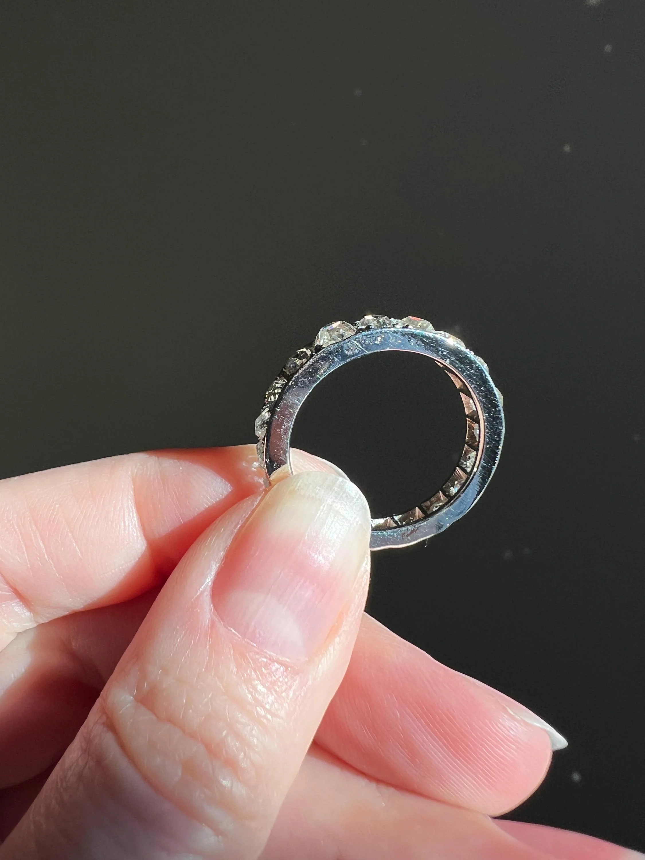 ANTIQUE 5 Carats Old Mine Cut DIAMOND Full Eternity Band PLATINUM French Ring Wedding Edwardian Stacker - Image 3