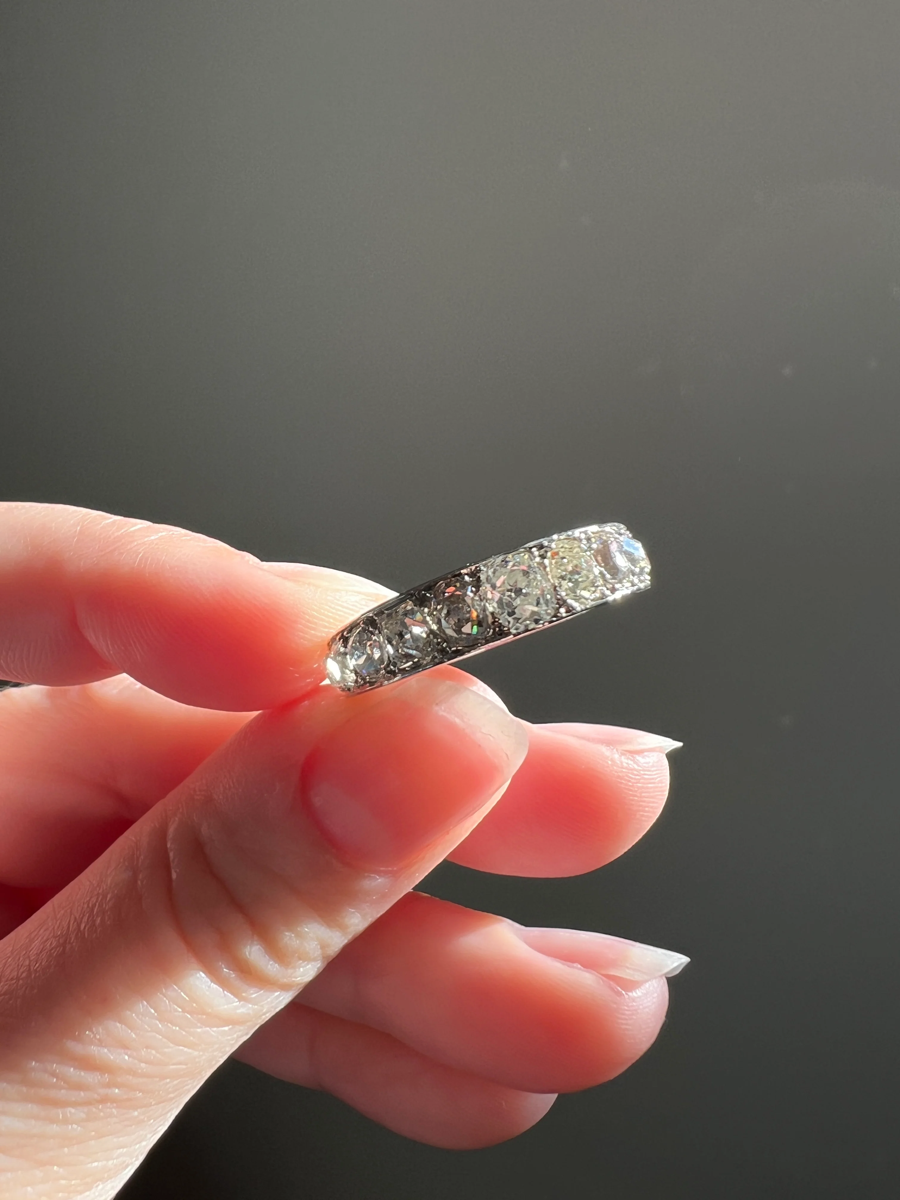 ANTIQUE 5 Carats Old Mine Cut DIAMOND Full Eternity Band PLATINUM French Ring Wedding Edwardian Stacker - Image 30