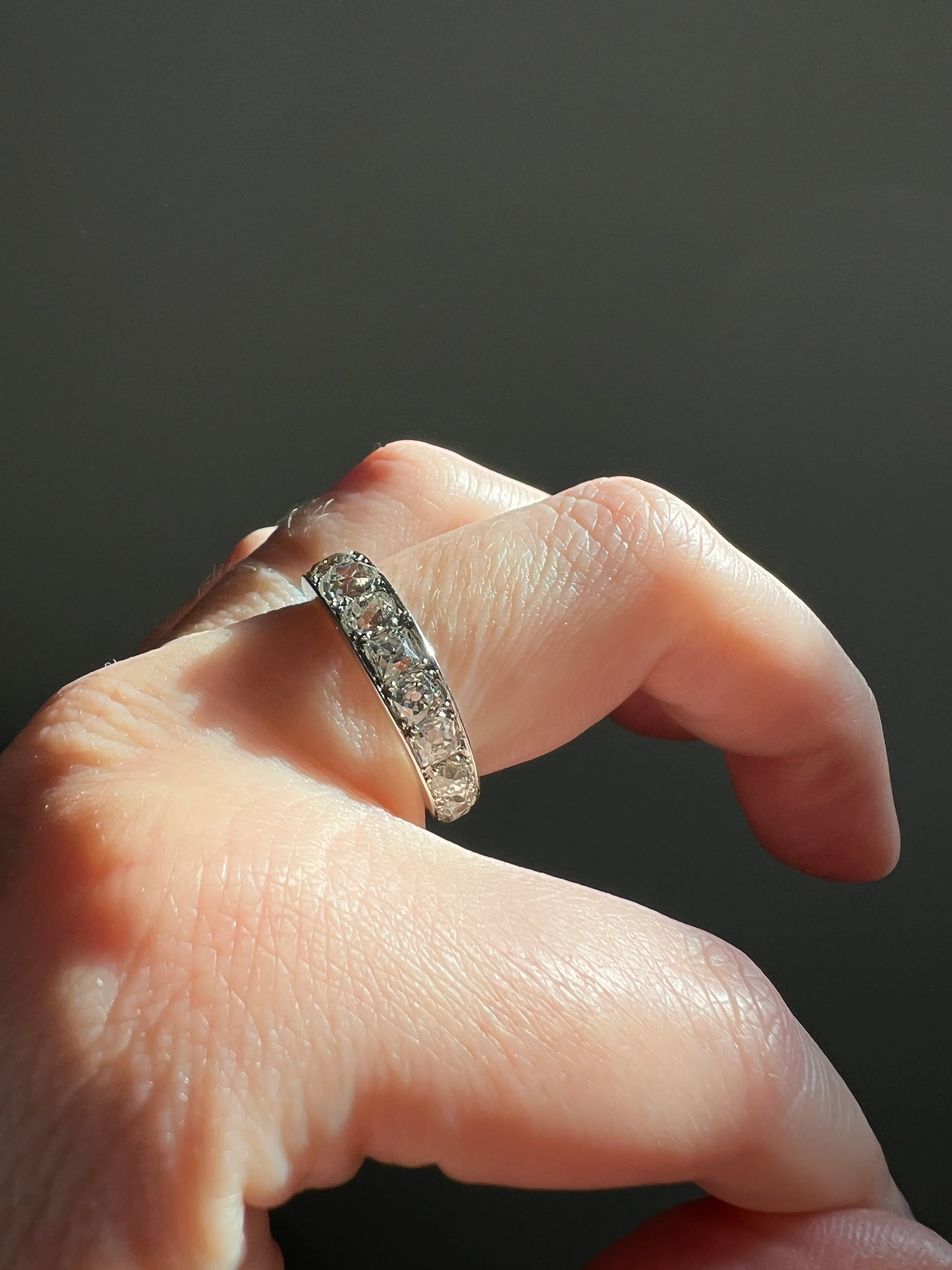 ANTIQUE 5 Carats Old Mine Cut DIAMOND Full Eternity Band PLATINUM French Ring Wedding Edwardian Stacker - Image 31