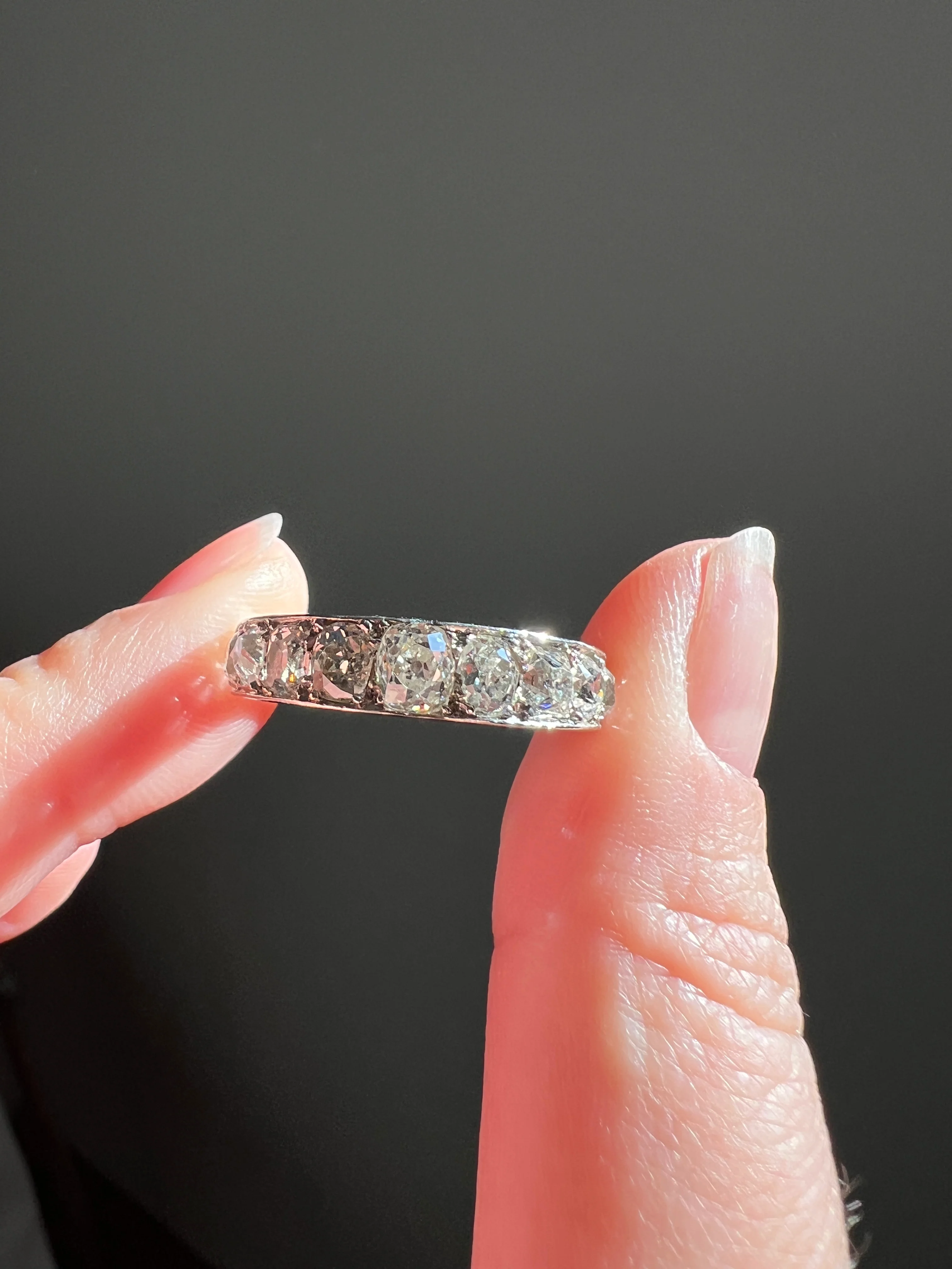 ANTIQUE 5 Carats Old Mine Cut DIAMOND Full Eternity Band PLATINUM French Ring Wedding Edwardian Stacker - Image 33