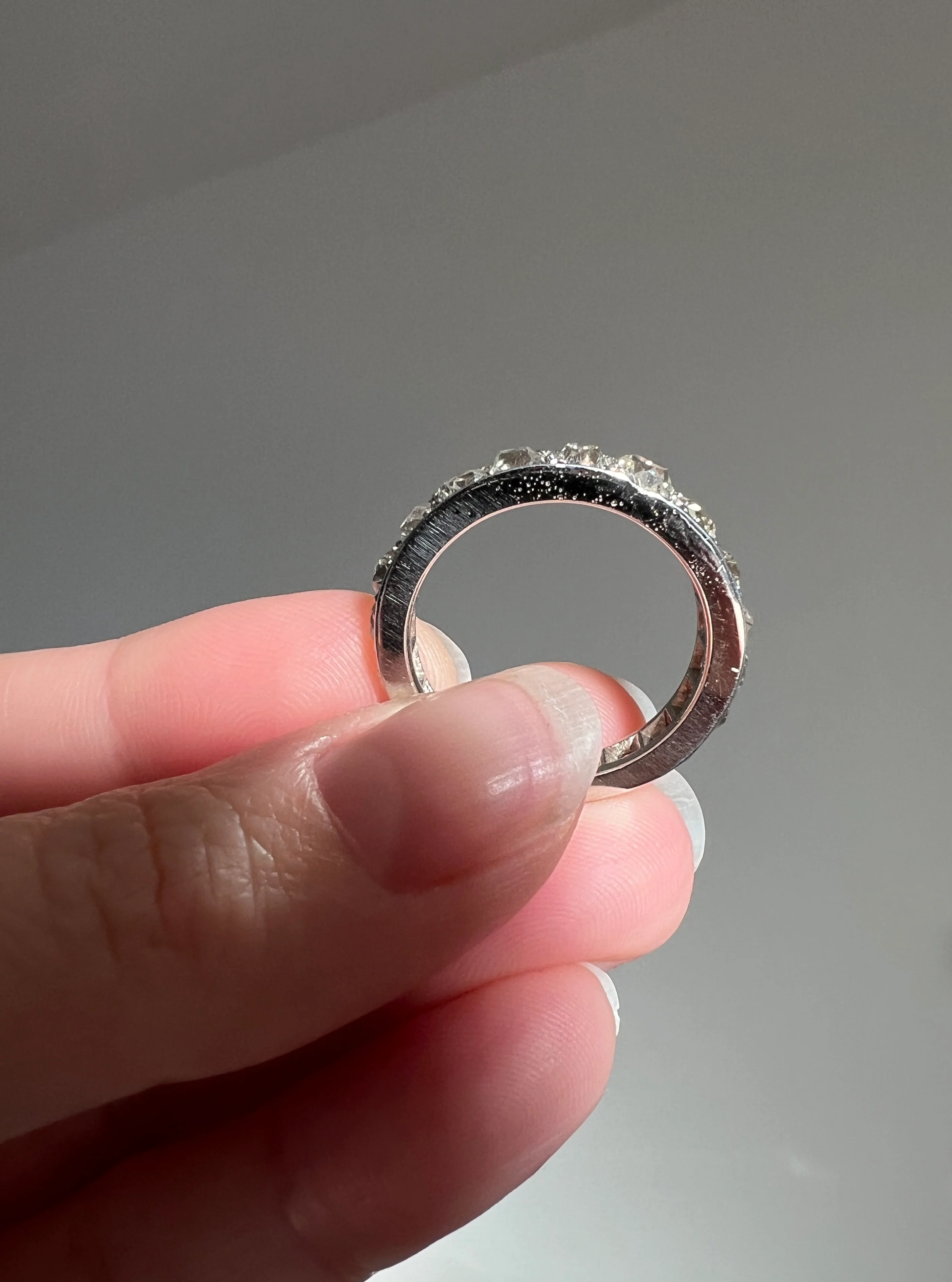 ANTIQUE 5 Carats Old Mine Cut DIAMOND Full Eternity Band PLATINUM French Ring Wedding Edwardian Stacker - Image 34