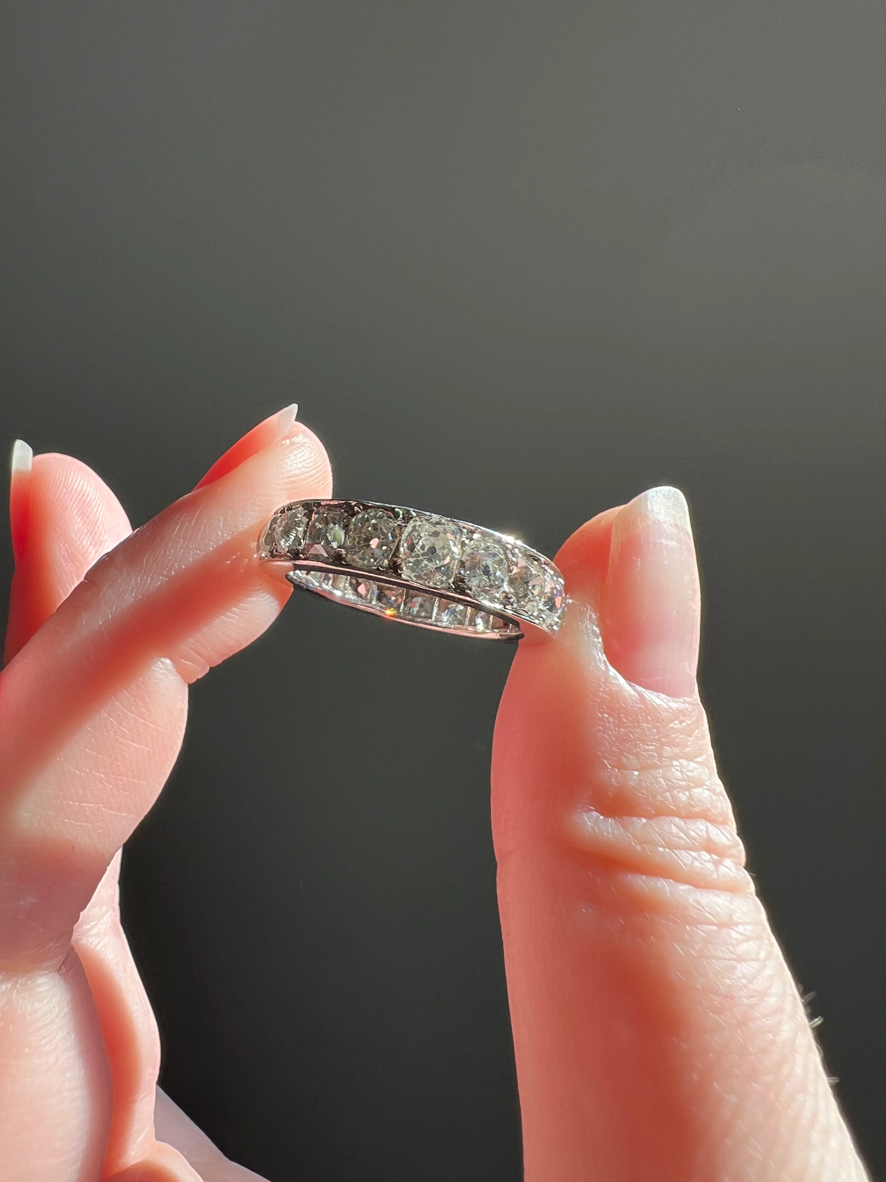 ANTIQUE 5 Carats Old Mine Cut DIAMOND Full Eternity Band PLATINUM French Ring Wedding Edwardian Stacker - Image 35