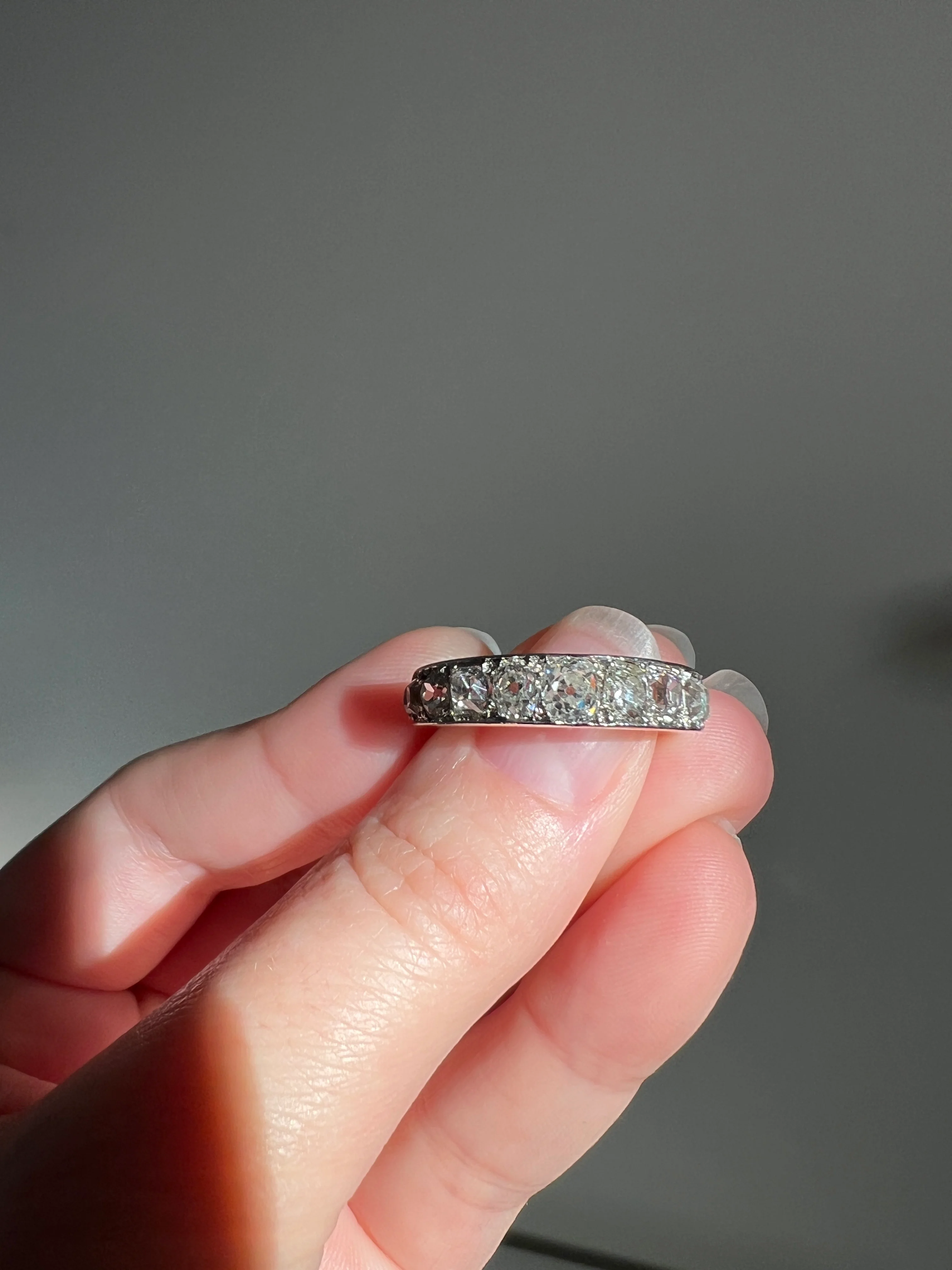 ANTIQUE 5 Carats Old Mine Cut DIAMOND Full Eternity Band PLATINUM French Ring Wedding Edwardian Stacker - Image 36