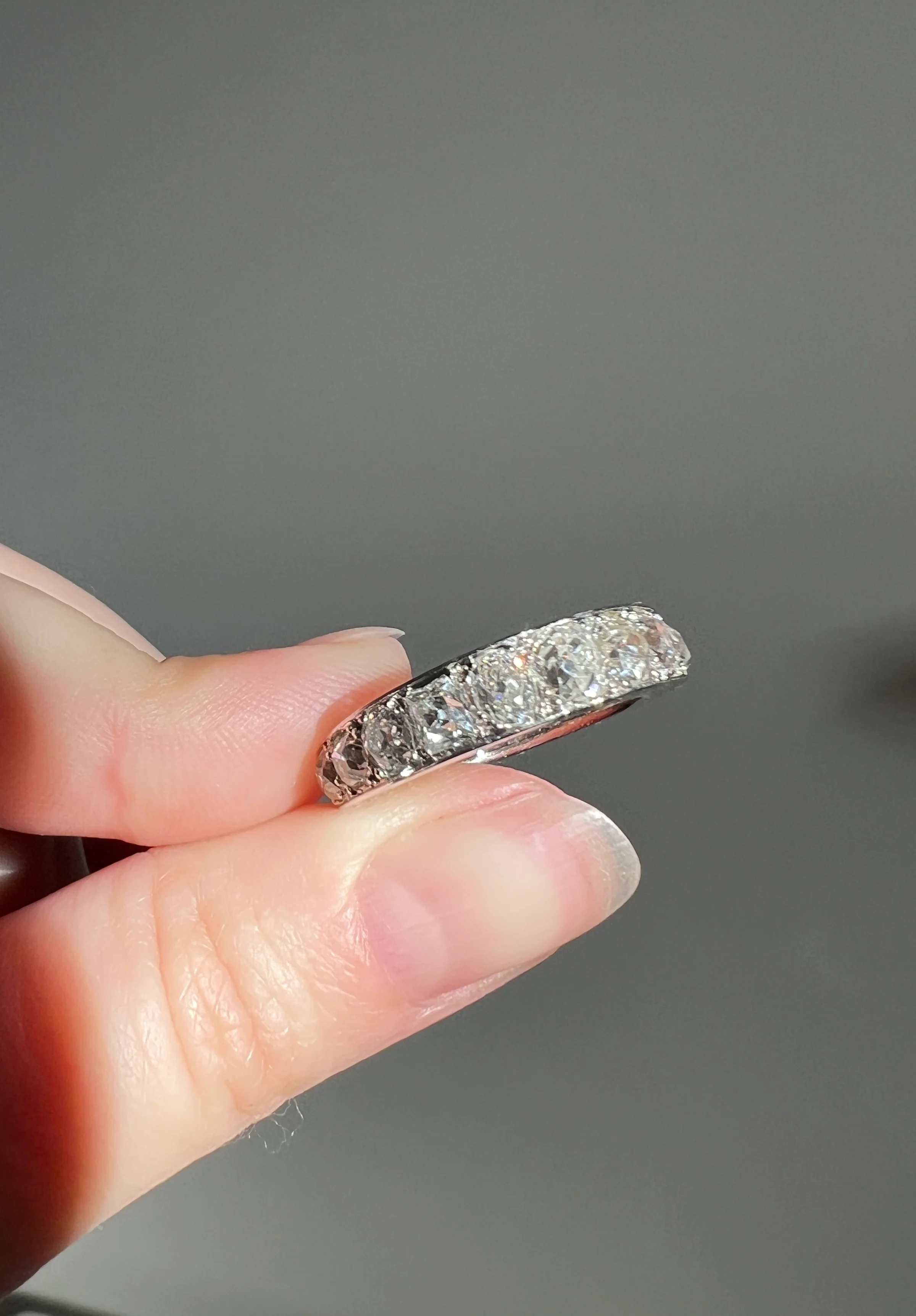 ANTIQUE 5 Carats Old Mine Cut DIAMOND Full Eternity Band PLATINUM French Ring Wedding Edwardian Stacker - Image 37