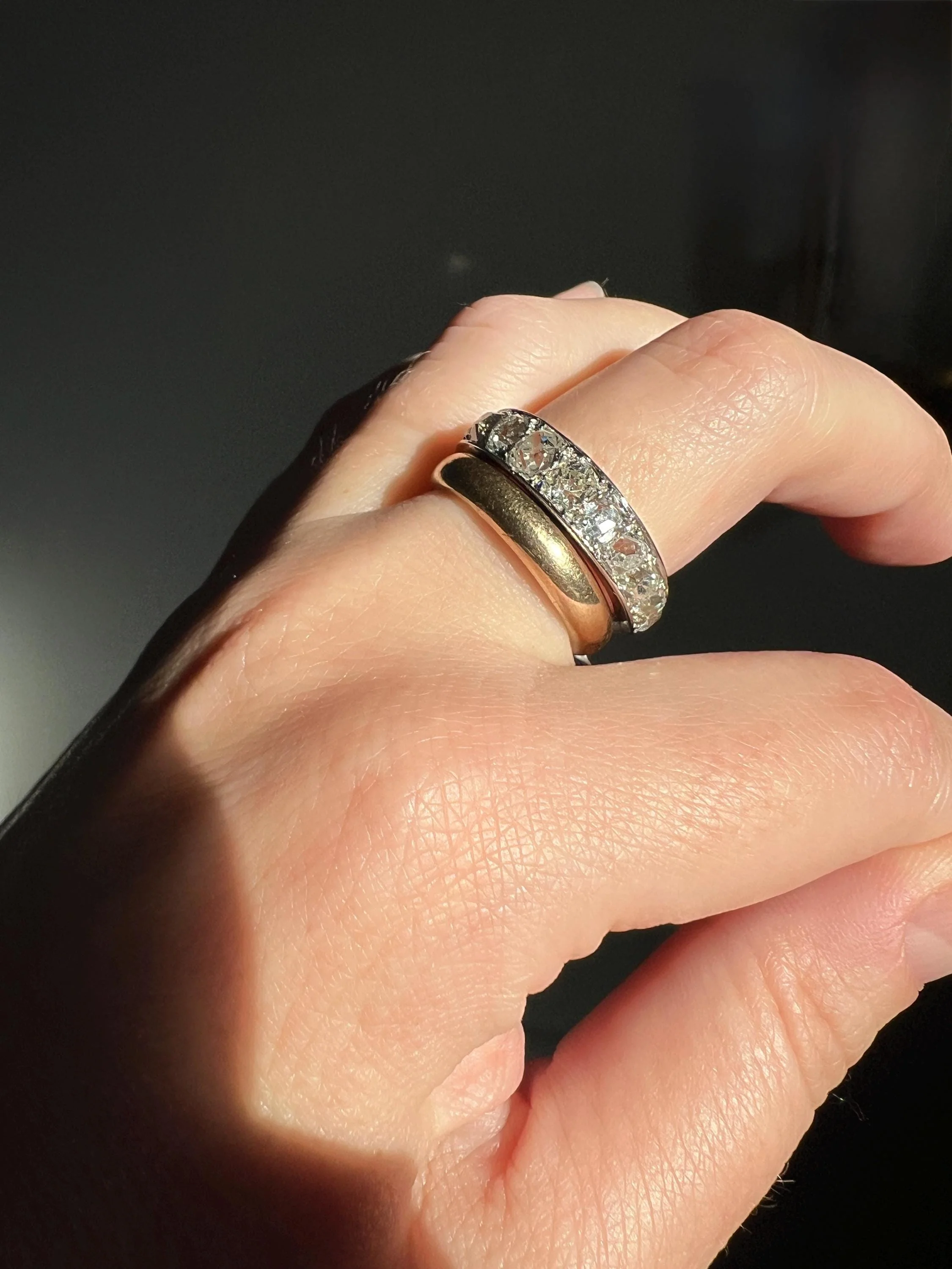 ANTIQUE 5 Carats Old Mine Cut DIAMOND Full Eternity Band PLATINUM French Ring Wedding Edwardian Stacker - Image 4