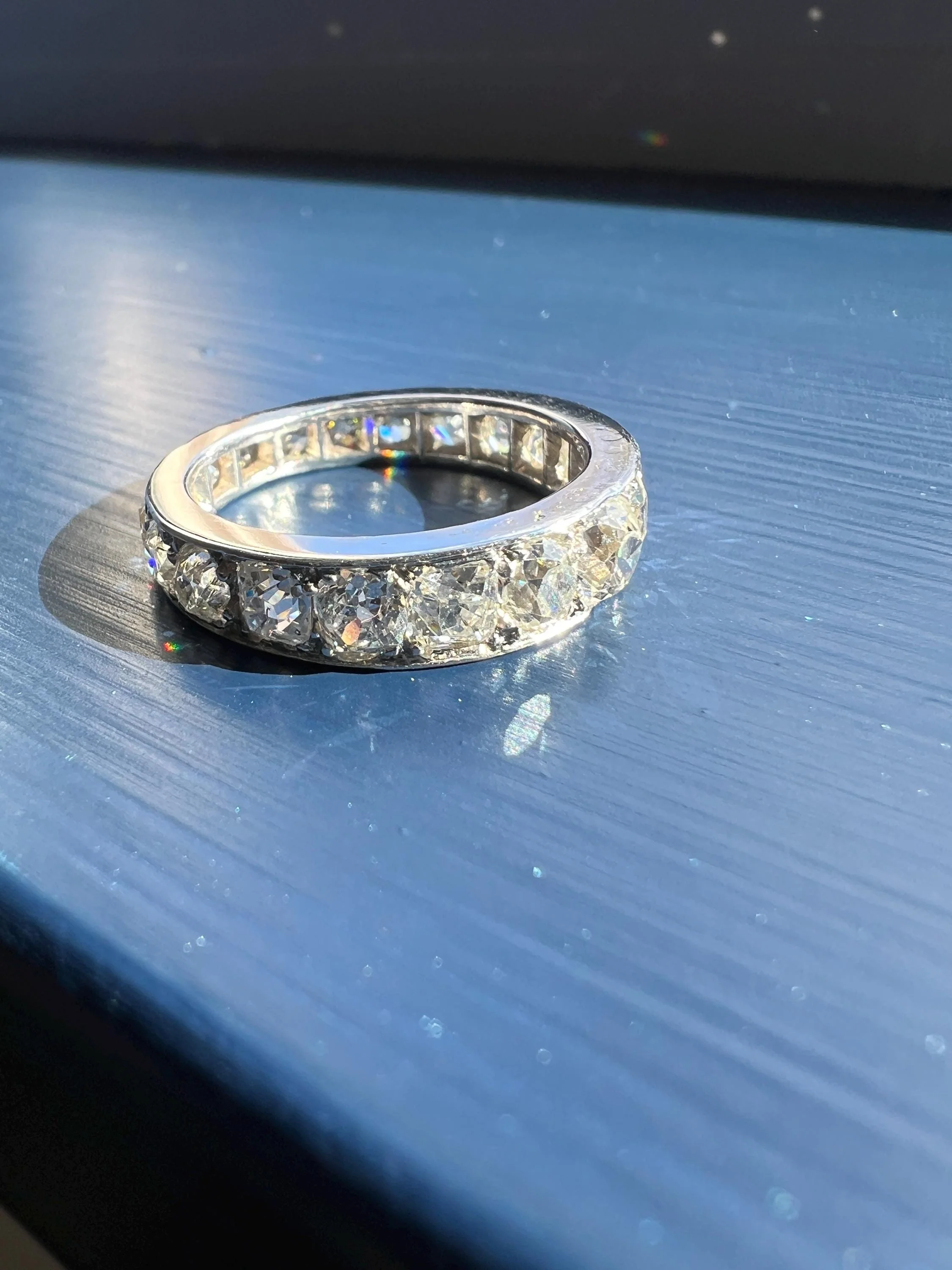 ANTIQUE 5 Carats Old Mine Cut DIAMOND Full Eternity Band PLATINUM French Ring Wedding Edwardian Stacker - Image 5